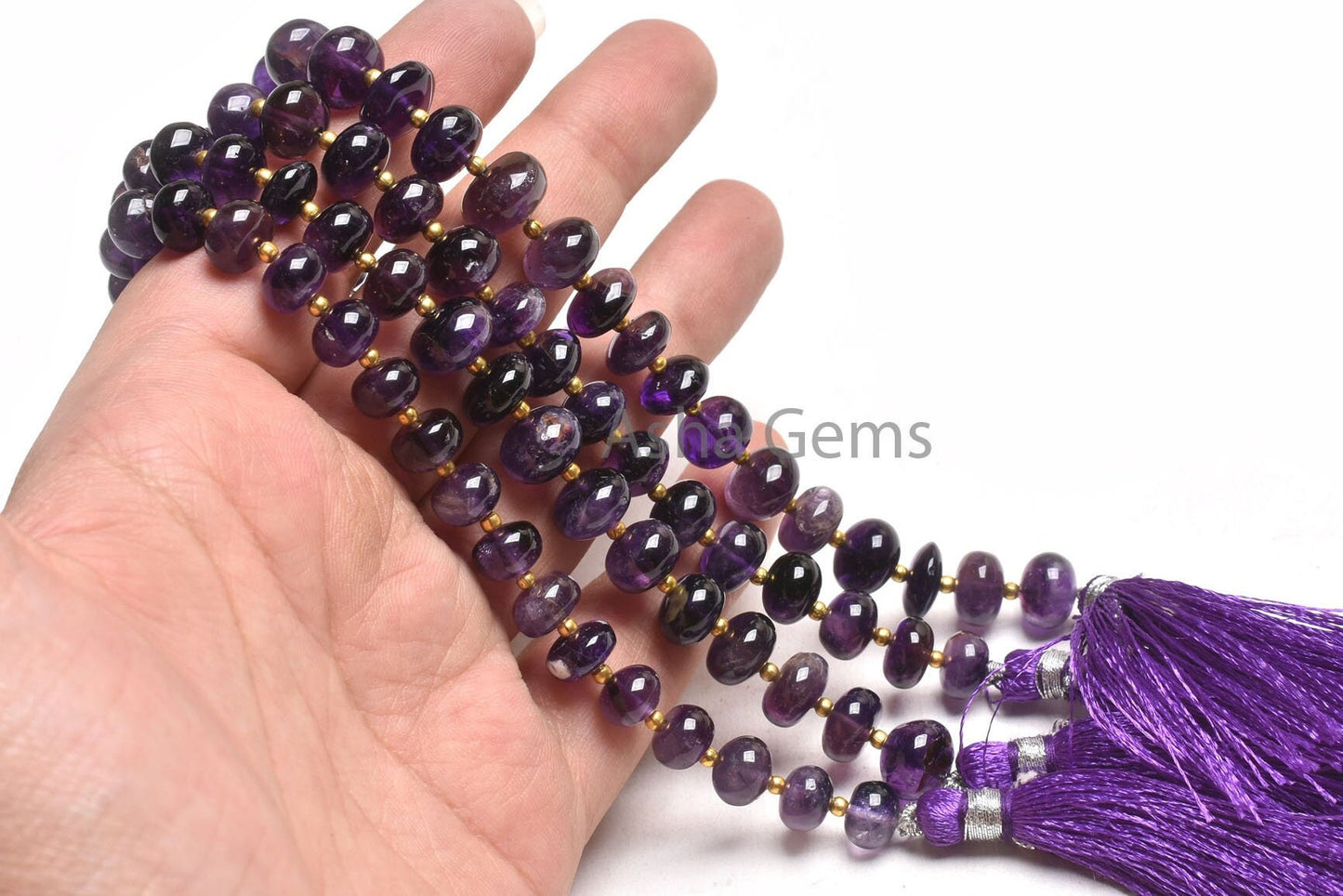 Natural Purple Amethyst Smooth Rondelle Shape Beads, African Amethyst Plain Handmade Center Drill Gemstone Loose Beads, Amethyst Bead Crafts