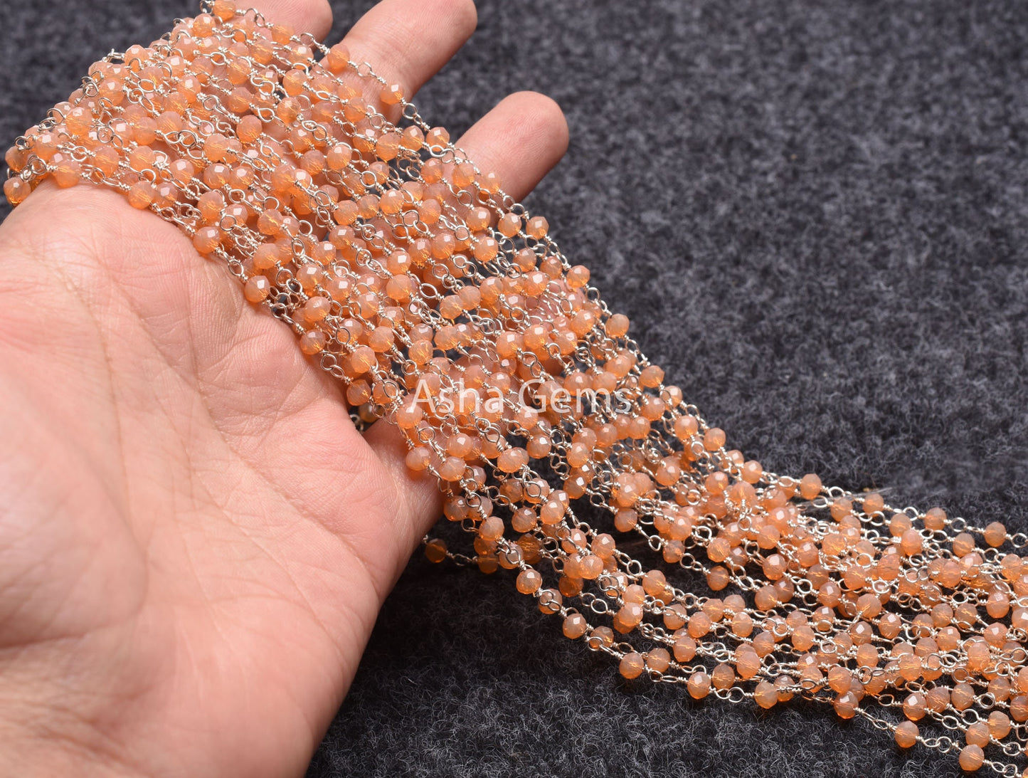 4 mm Peach Moonstone Hydro Faceted Rondelle Beads Rosary Chain By Foot Bulk Silver Plated Wire Wrapped Jewelry Necklace Making Crafts Chain