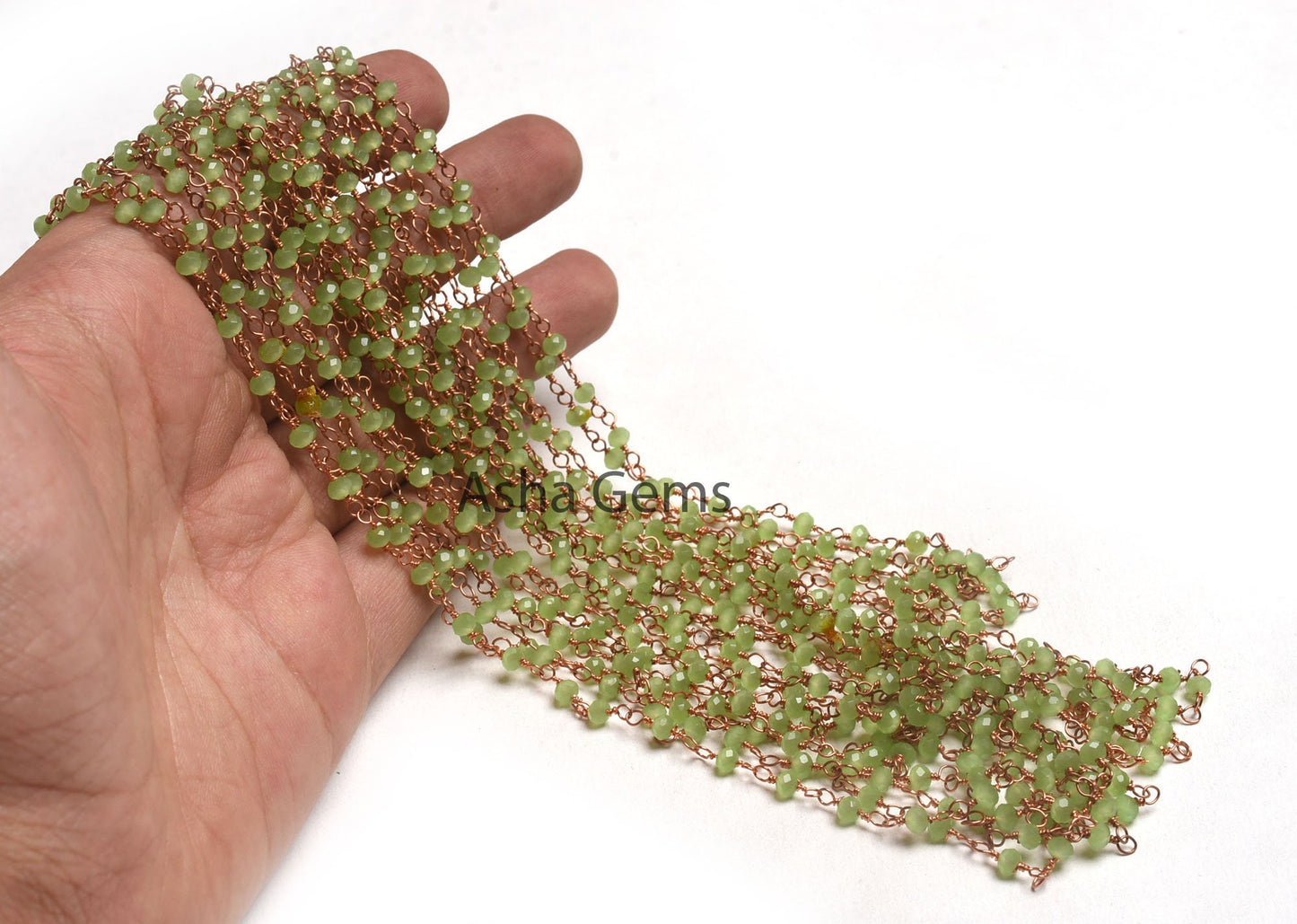 AAA Green Quartz Hydro Faceted Rondelle Beads Rosary Chain By Feet Rose Gold Plated Copper Wire Wrap Beaded handmade Chains Necklace Jewelry