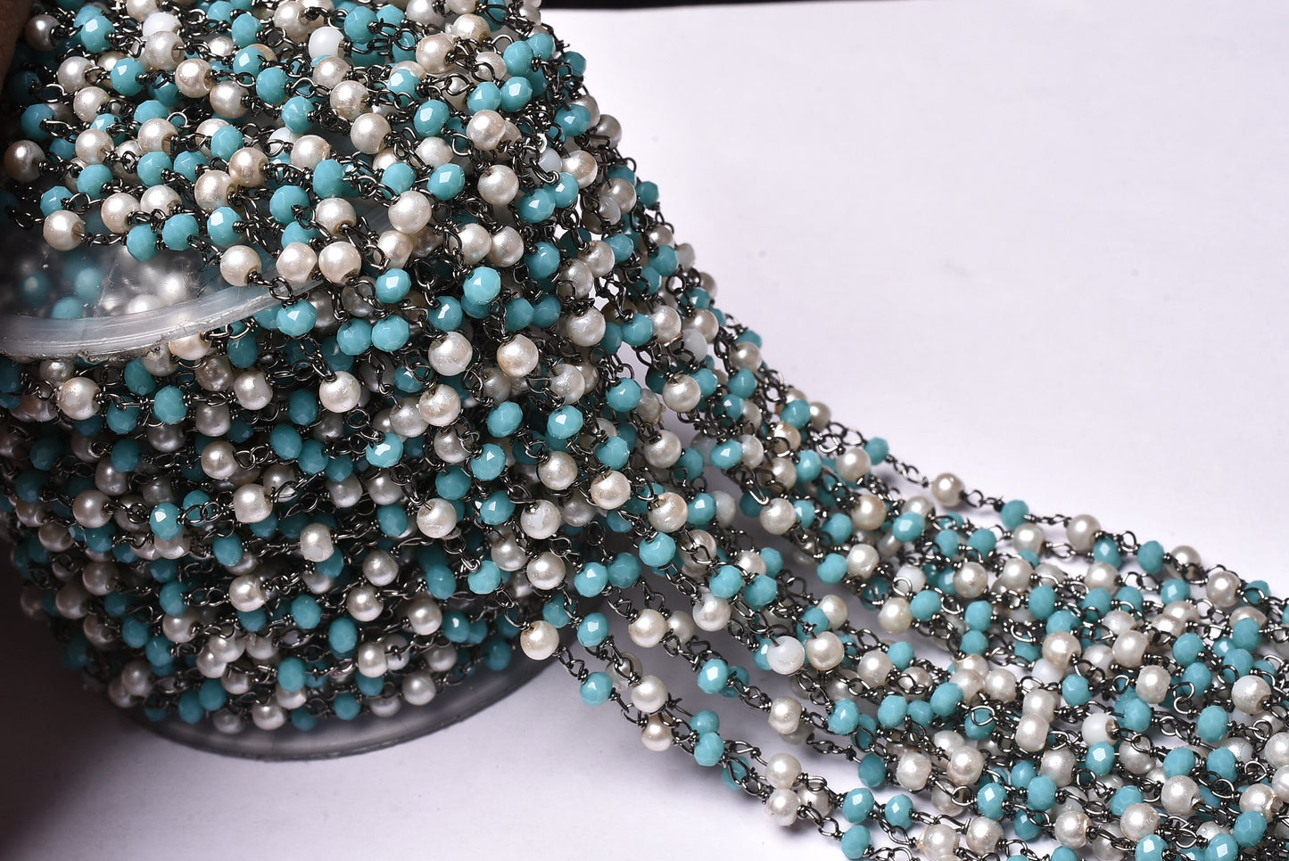 Rosary Chain Pearl, Blue Turquoise Hydro Rondelle Beads Rosary Chain Multi Color Black Plated Gunmetal Wire Wrap Beaded Chain Jewelry Crafts