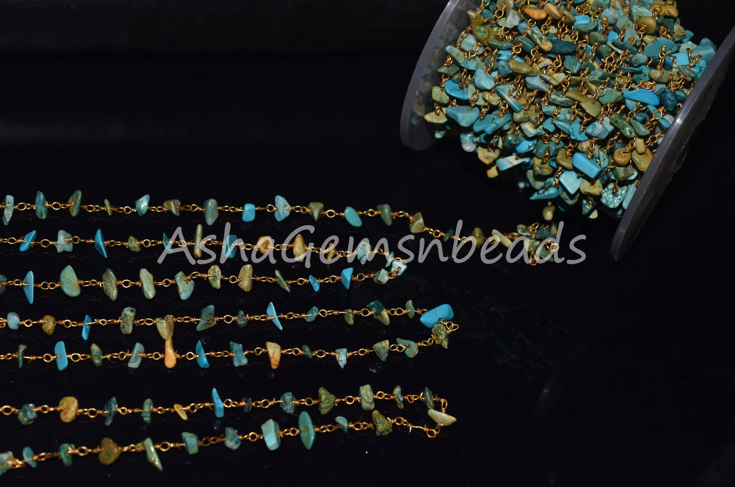 Natural Turquoise Uncut Chips Rosary Beaded Chain,Blue Turquoise Nugget Beads Rosary Chain,3,5,10 By Ft,Gold Plated Wire,Bulk Roll,Jewelry