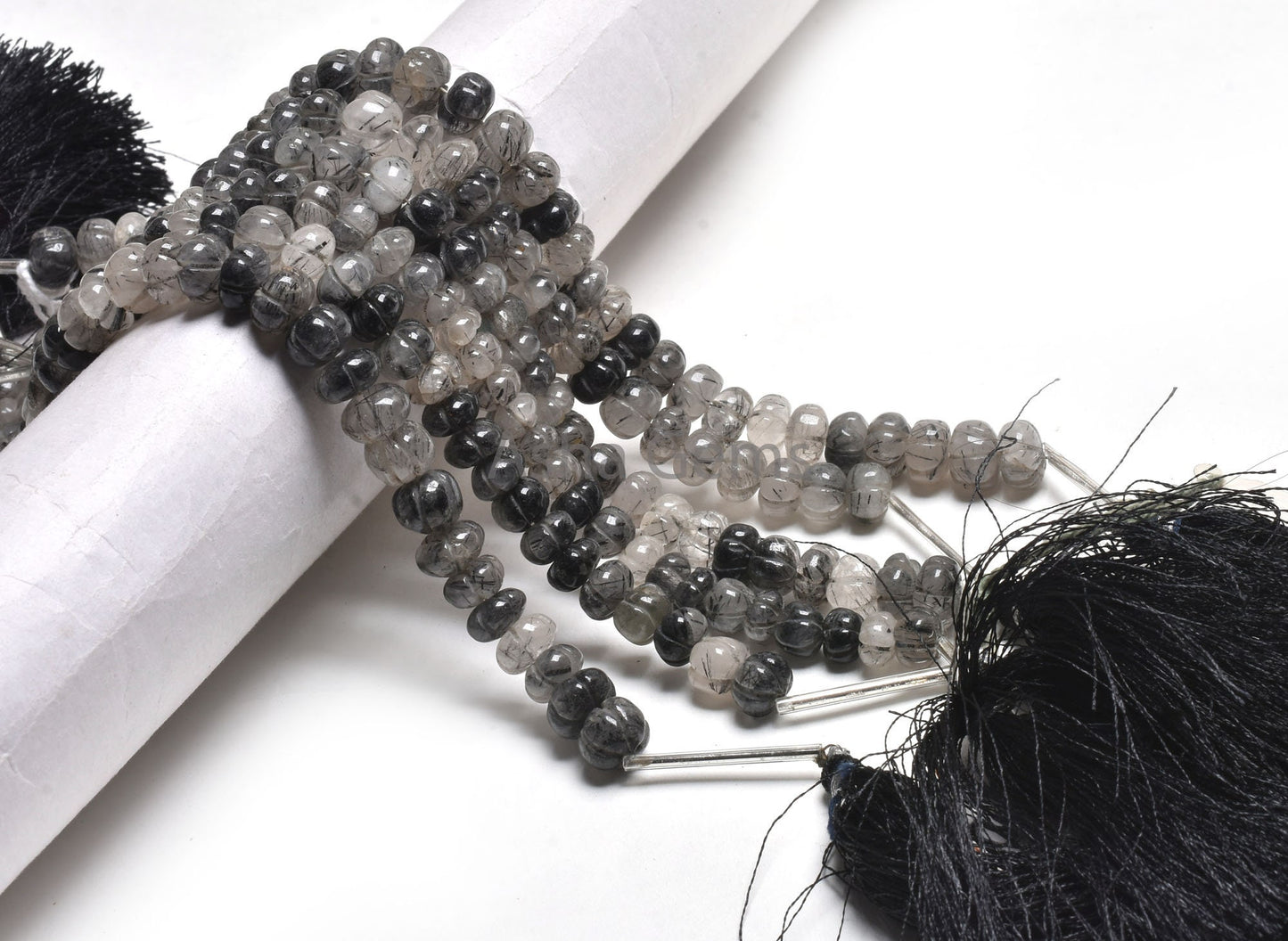 Beautiful Black Rutile Carved Pumpkin Beads, Rutilated Quartz Carved Watermelon Handmade Gemstone Beads Rutile Carve Bead Jewelry Craft SALE