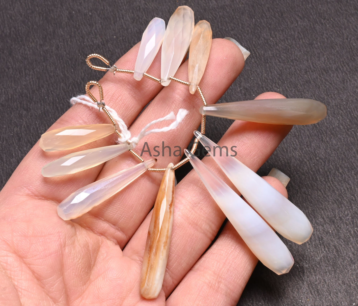 Beautiful Multi White Grey Chalcedony Silver Coated Drop Beads, Fine Chalcedony Faceted Fancy Long Pencil Teardrop Gemstone Beads Jewelry