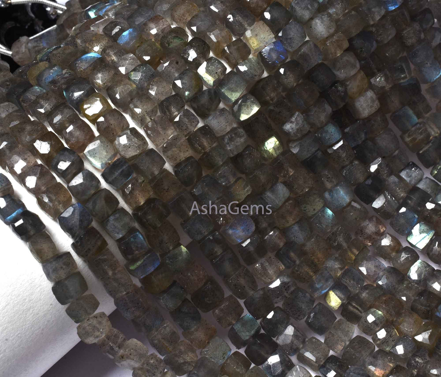 5 mm Labradorite Faceted Cube Gemstone Beads,7" Strand Natural Fire ;abradorite Faceted 3D Cube Box Beads, Black rainbow Box beads Jewelry