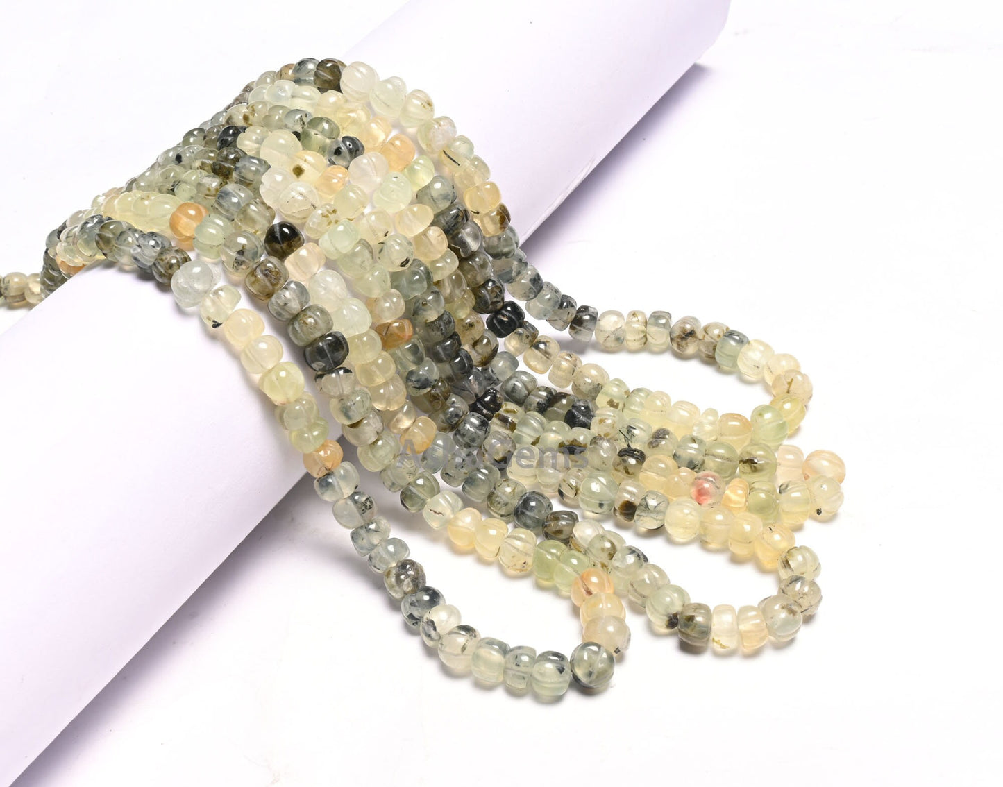 Shaded Moss Green Prehnite Carving Watermelon Beads, natural Moss Prehnite handmade Uneven Carve Pumpkin Gemstone Melon Beads Jewelry Crafts