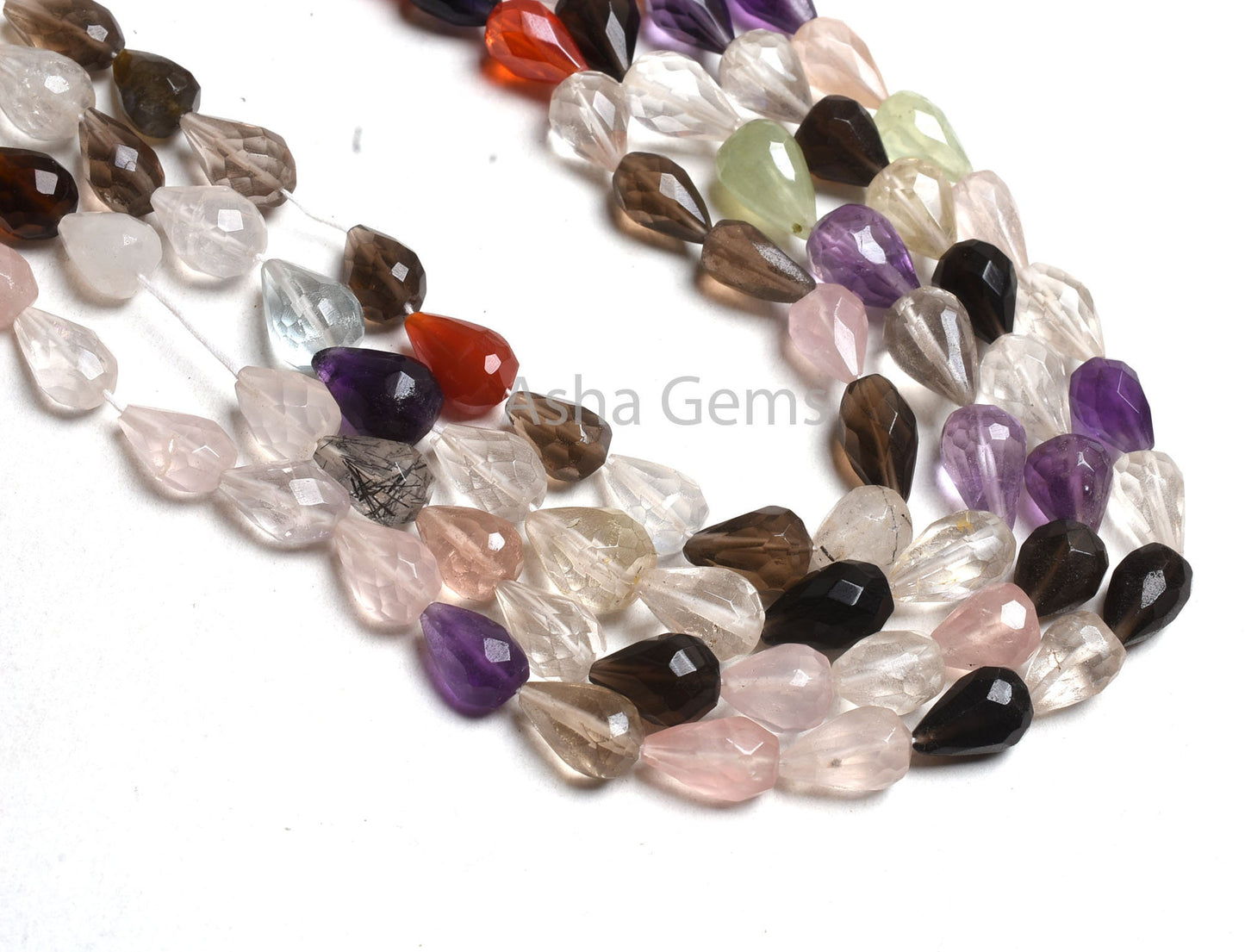 Multi Color Gemstone Hand Cut Drop Shape Beads,13"Strand Natural Mix Color Stone Faceted Drop Straight Drill Beads Briolette Disco Bead SALE