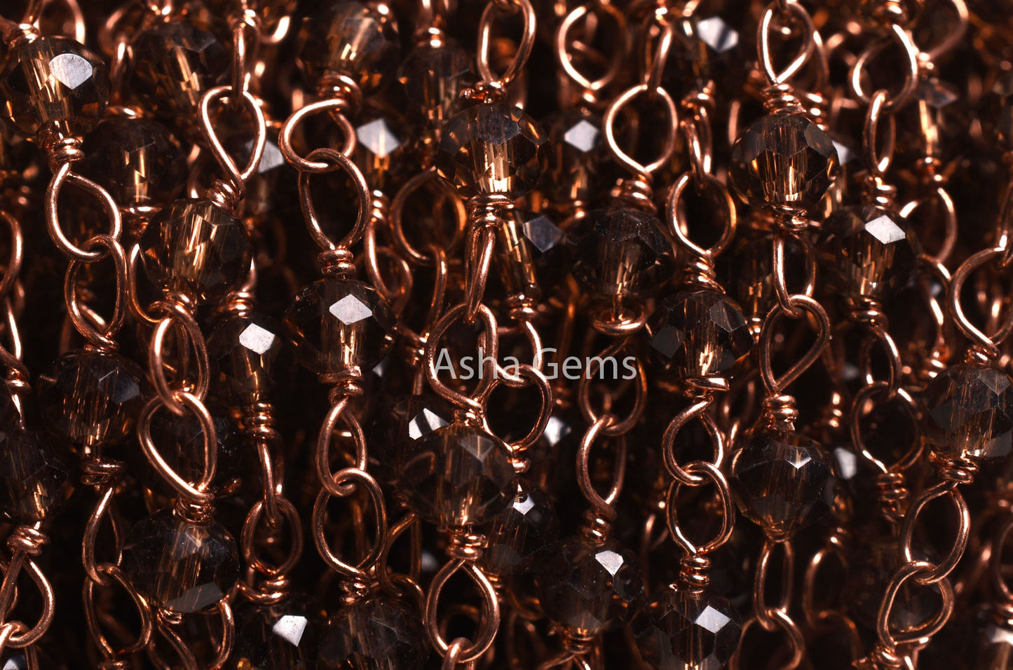 Beautiful Smoky Quartz Hydro faceted Beads Rosary Chain, Rose Gold Plated Wire Wrap Rondelle Beaded Chain handmade For Jewelry Necklace SALE