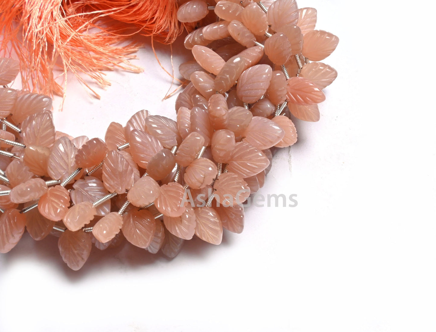 AAA Quality Peach Moonstone Leaf Shape Carving Beads,Natural Moonstone Fancy Carved Pear Briolette Side Drill Gemstone Handmade Bead Jewelry