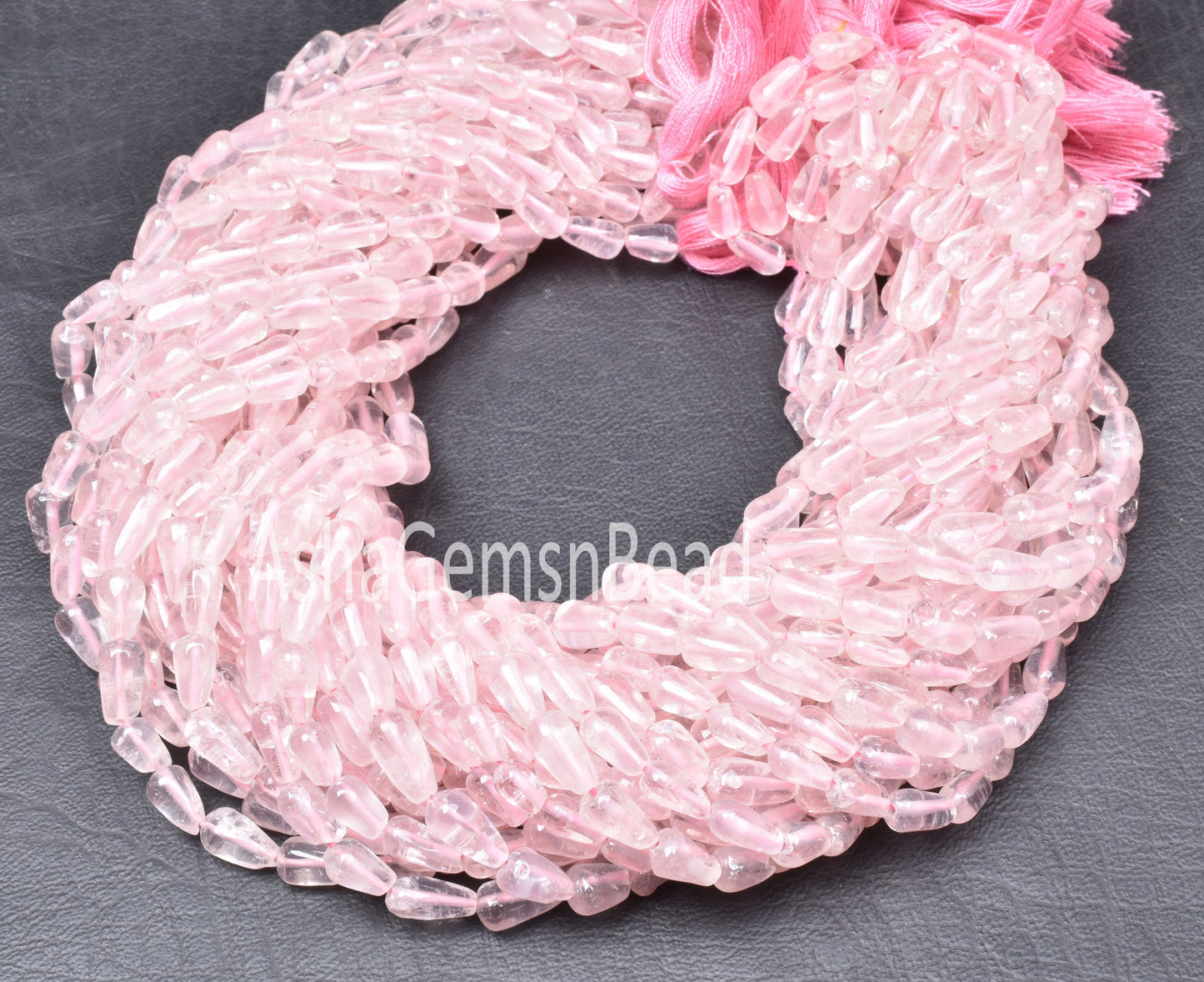 Pretty Pink Rose Quartz Smooth Drops Shape Beads, Natural Rose Quartz Teardrop,14"Strand Rose Quartz Straight Drill Drops handmade Bead SALE