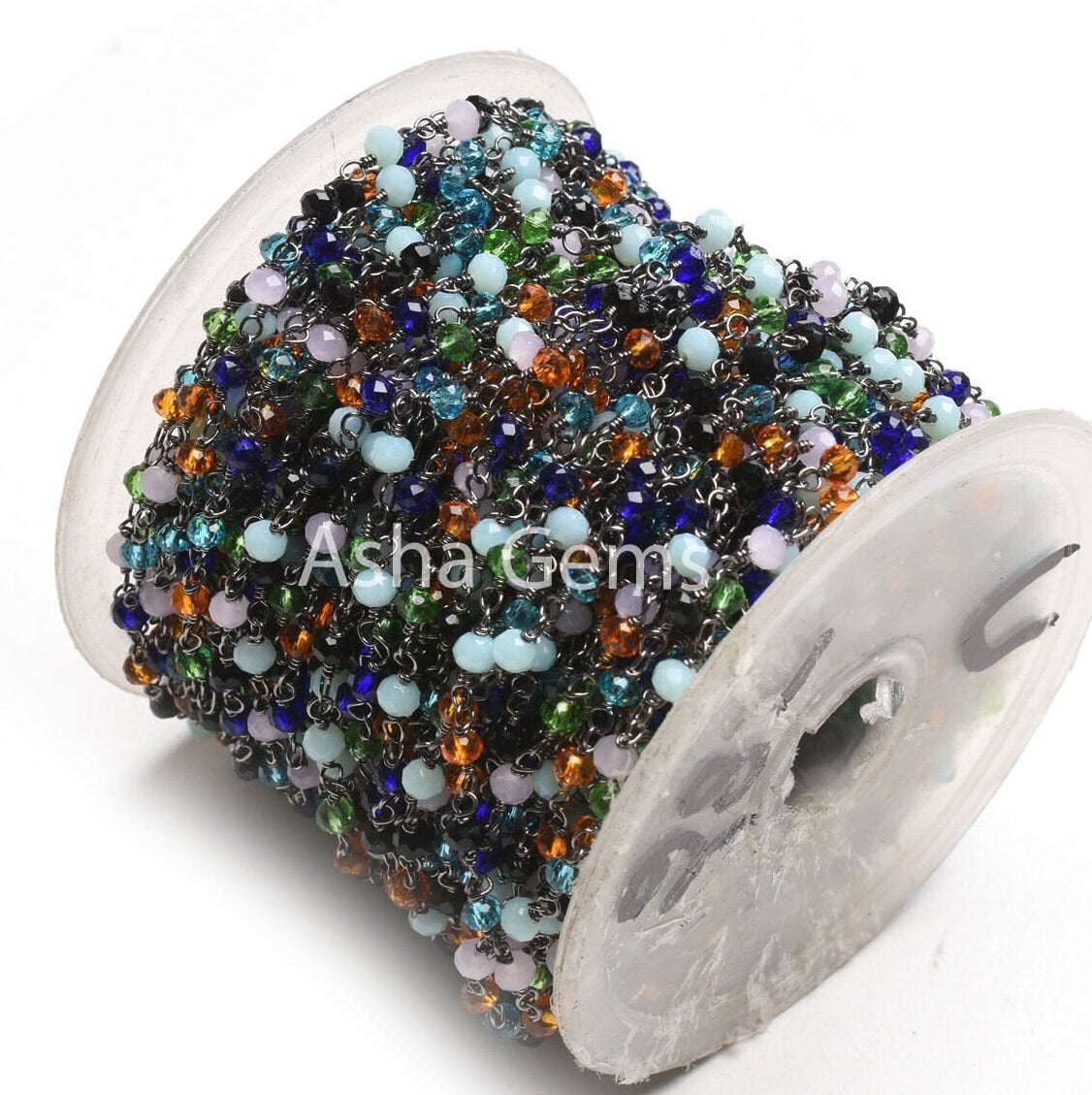 Fine Multi Disco Color Hydro Rondelle Faceted Beads Rosary Chain Black Plated Gunmetal Wire Beaded Handmade Chain Rosary Jewelry Making SALE