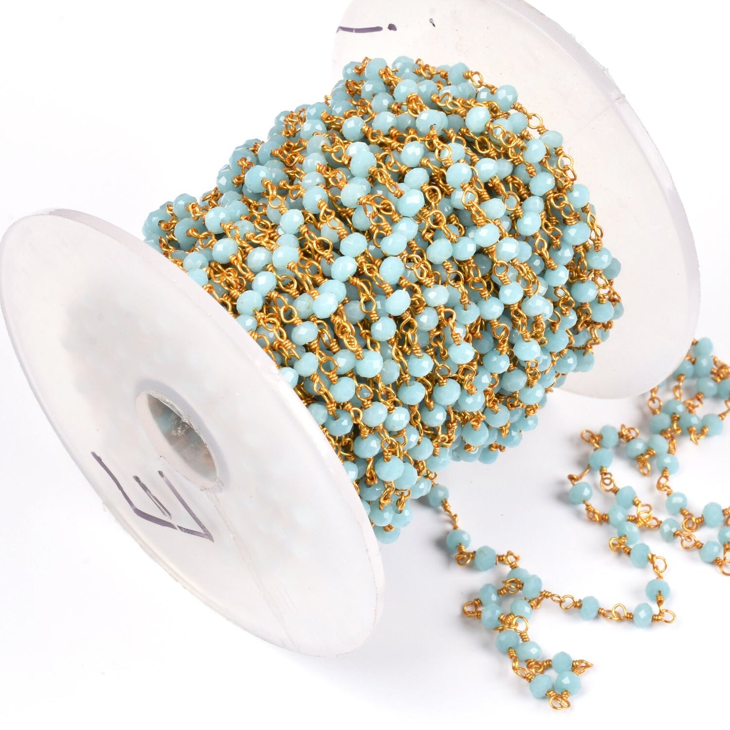 Beautiful Blue Larimar Hydro Faceted Rondelle Beads Rosary Chain By Feet,3 mm Gold Plated Wire Wrapped Handmade Beaded Chains Jewelry Crafts