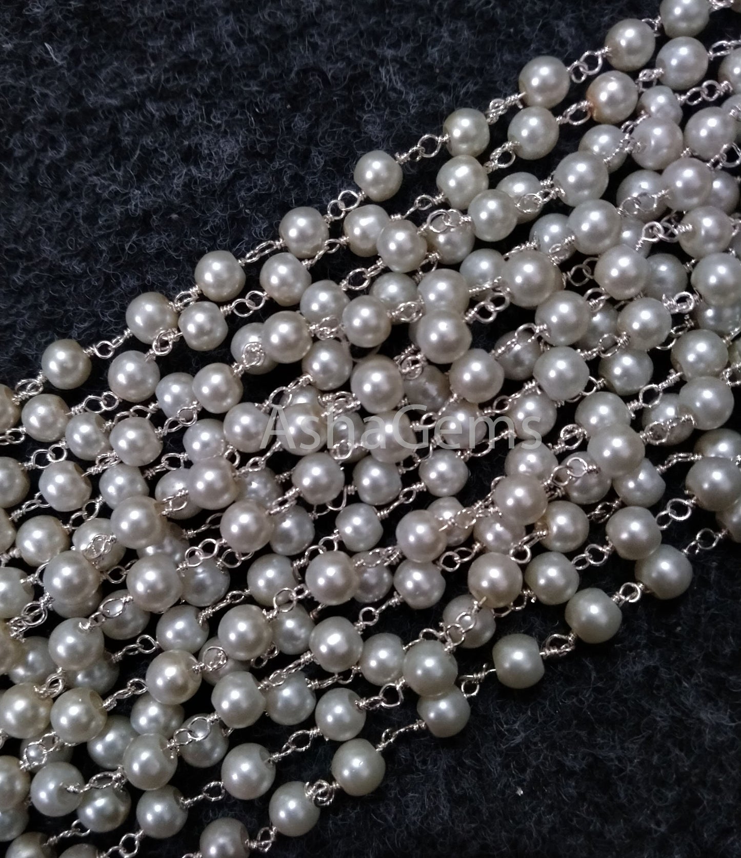 Beautiful Silver Plated Pearl 6 mm Smooth Rosary Chain,White Pearl Hydro Beads Rosary Chain Wire wrapped Bulk Rosary Chain Jewelry Making