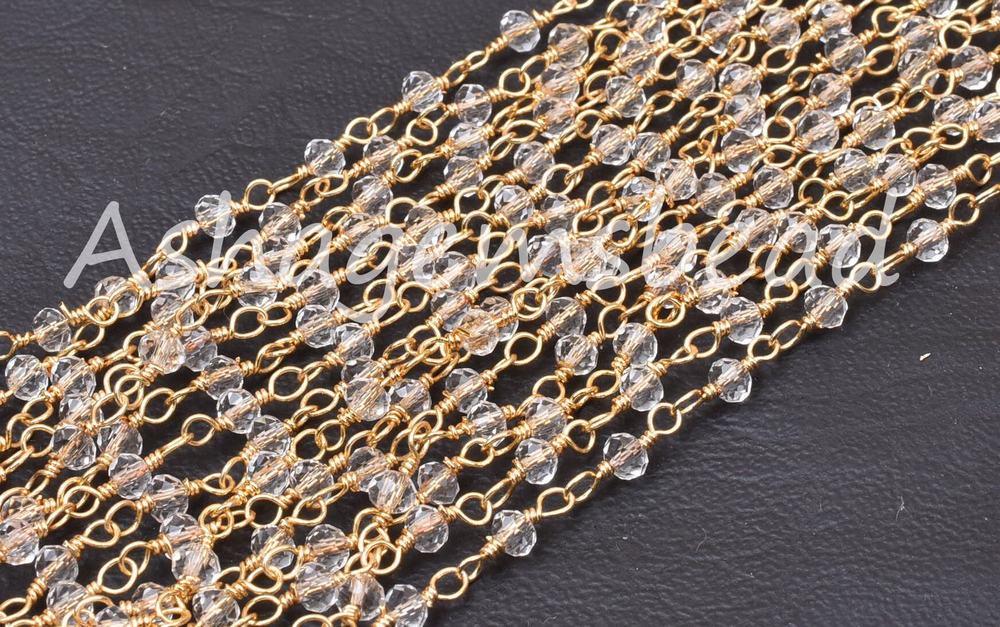 1,3,5,10,50 Ft,Clear Crystal Quartz Hydro Faceted Rondelle Beads Rosary Chain,3mm,Gold Plated Wire,Beaded Chain,Finding,Jewelry Making,Craft