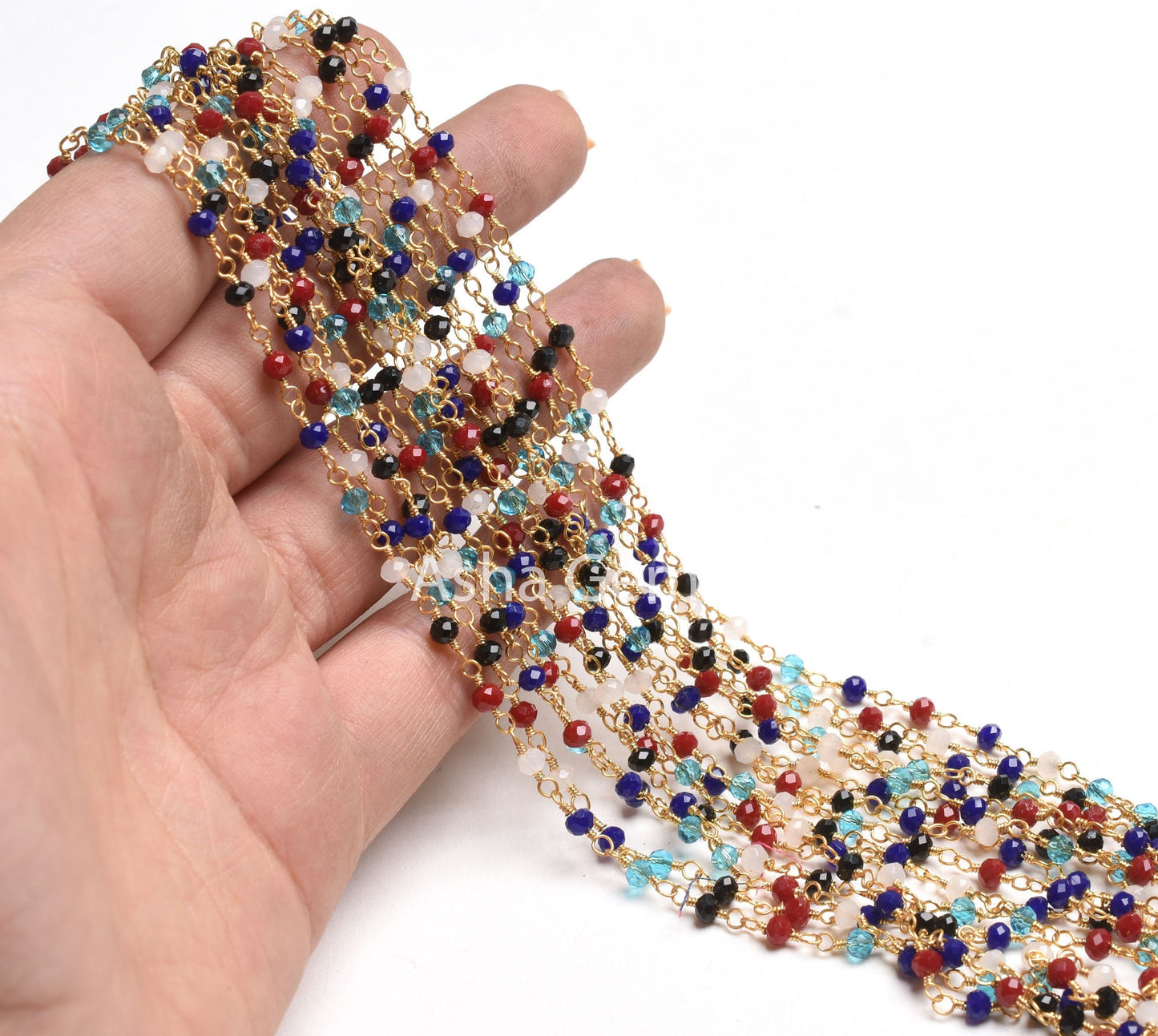 Beautiful Multi Color Stone Hydro Beads Rosary Chain, Disco Faceted Rondelle Bead Chain by feet Gold Plated Wire bulk Roll Chain Crafts SALE