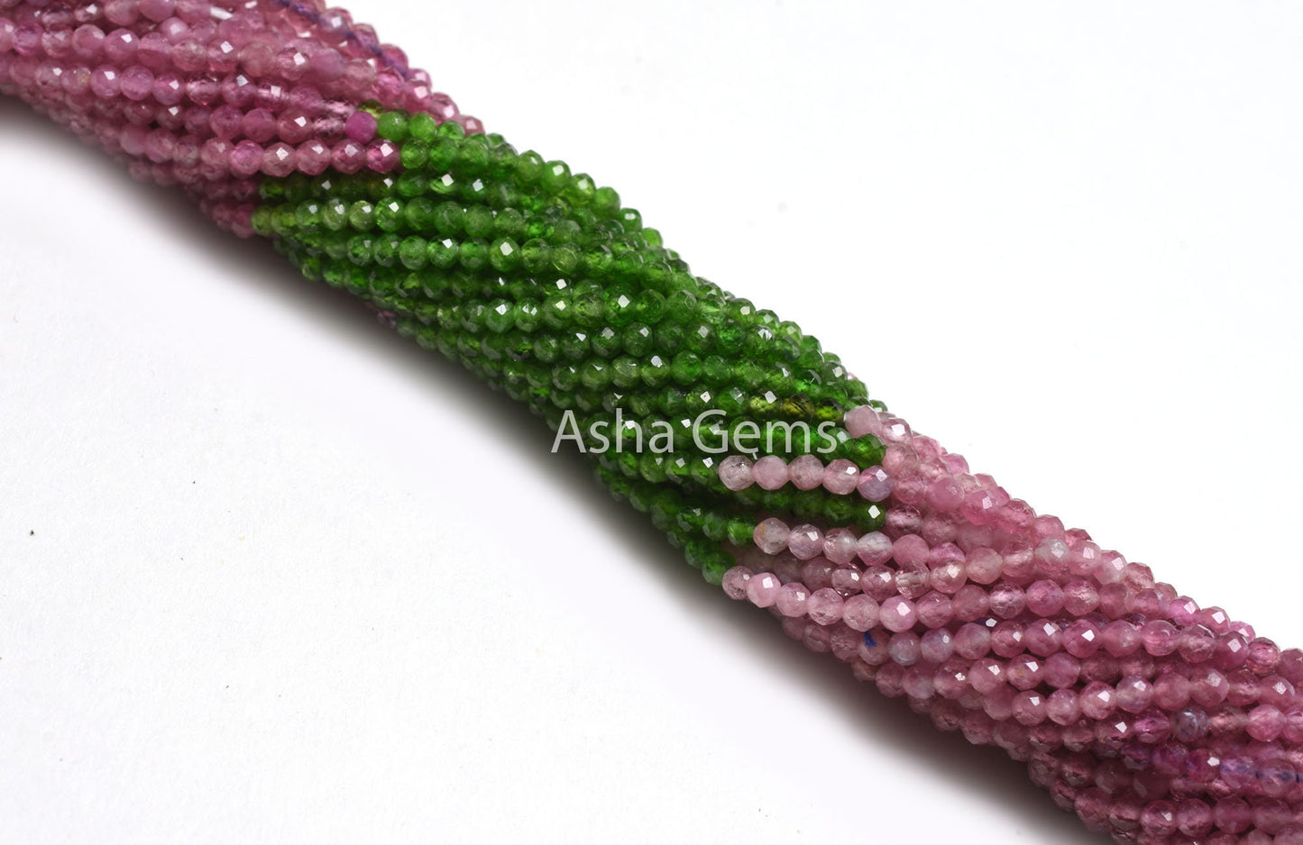 2.4 mm Natural Pink Tourmaline,13" Green Chrome Diopside Micro Cut Faceted Gemstone Beads, Rare Chrome Tourmaline Multi Rondelle Beads SALE