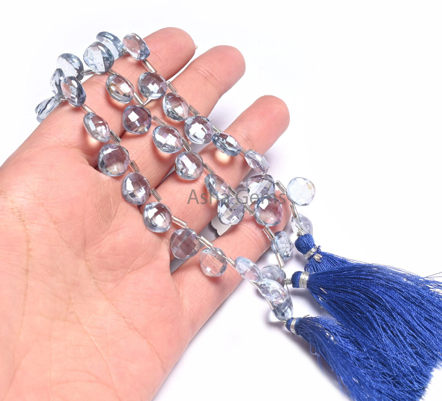 AAA Quality Crystal Quartz Coated Fancy Cushion Shape Beads, 9 mm Light Blue Coated Crystal Side Drill Square Faceted Gemstone Beads Jewelry (AG 18550)