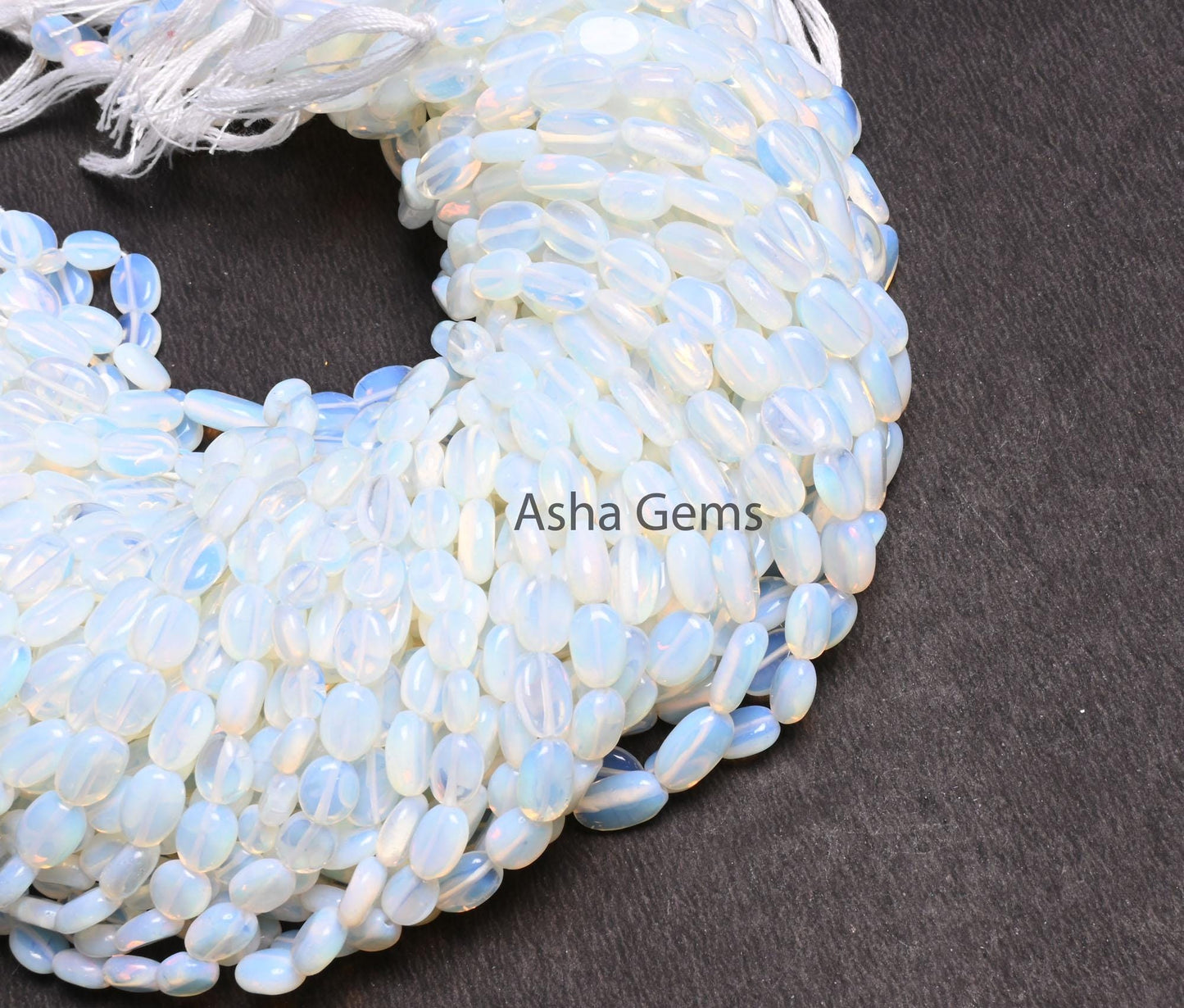 Beautiful Opalite Oval Shape Smooth Beads,12" Strand Fine White Opalite Oval Handmade Plain Straight Drill Beads Opalite Beads Jewelry Craft (AG 22326)