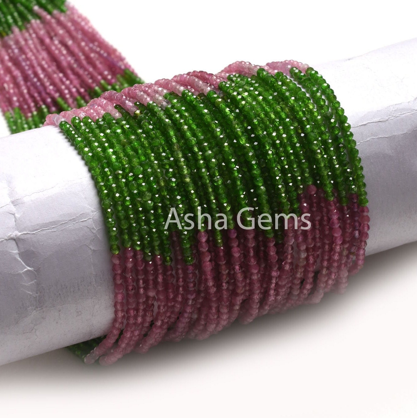 2.4 mm Natural Pink Tourmaline,13" Green Chrome Diopside Micro Cut Faceted Gemstone Beads, Rare Chrome Tourmaline Multi Rondelle Beads SALE