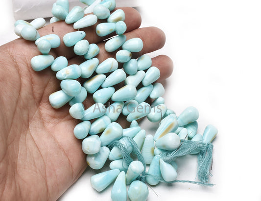 Fine Quality Peru Opal Smooth Drop Handmade Beads, Sky Blue Opal Uneven Teardrop Gemstone Side Drill Beads, Blue Opal Beads Handicraft SALE