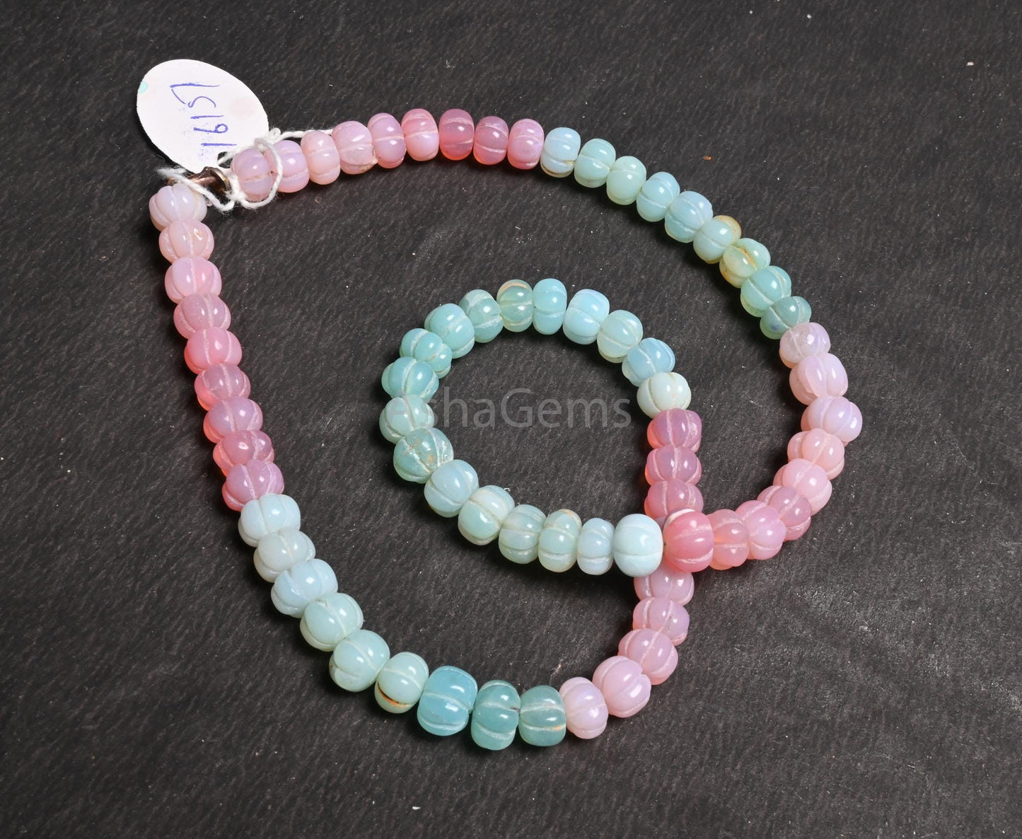 9 mm AAA Quality Peru Blue Pink Shaded Opal carving Watermelon Gemstone Beads Necklace,16" Multi Opal carved Pumpkin handmade Beads Jewelry