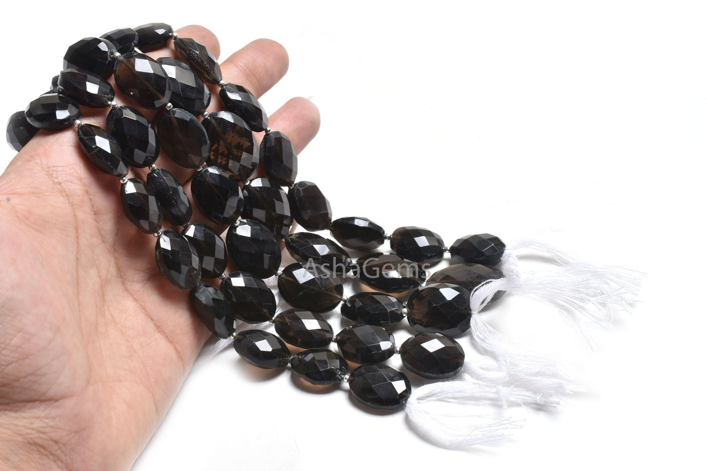 Natural Smoky Quartz Faceted Oval Beads,8" Fine Black Smoky handmade Indian Cut Oval Shape Gemstone Briolette Beads Smoky Bead Jewelry Craft