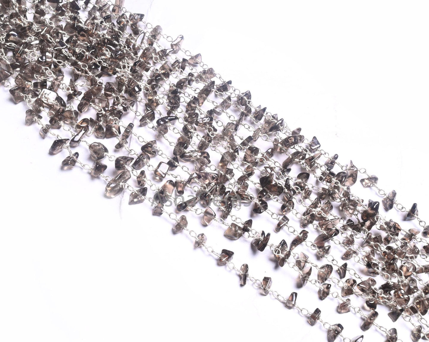 Beautiful Natural Smoky Uncut Chip Beads Rosary Chain By feet, Silver Plated Wire Wrap Quartz tiny nugget bead Handmade Gemstone Chain Craft