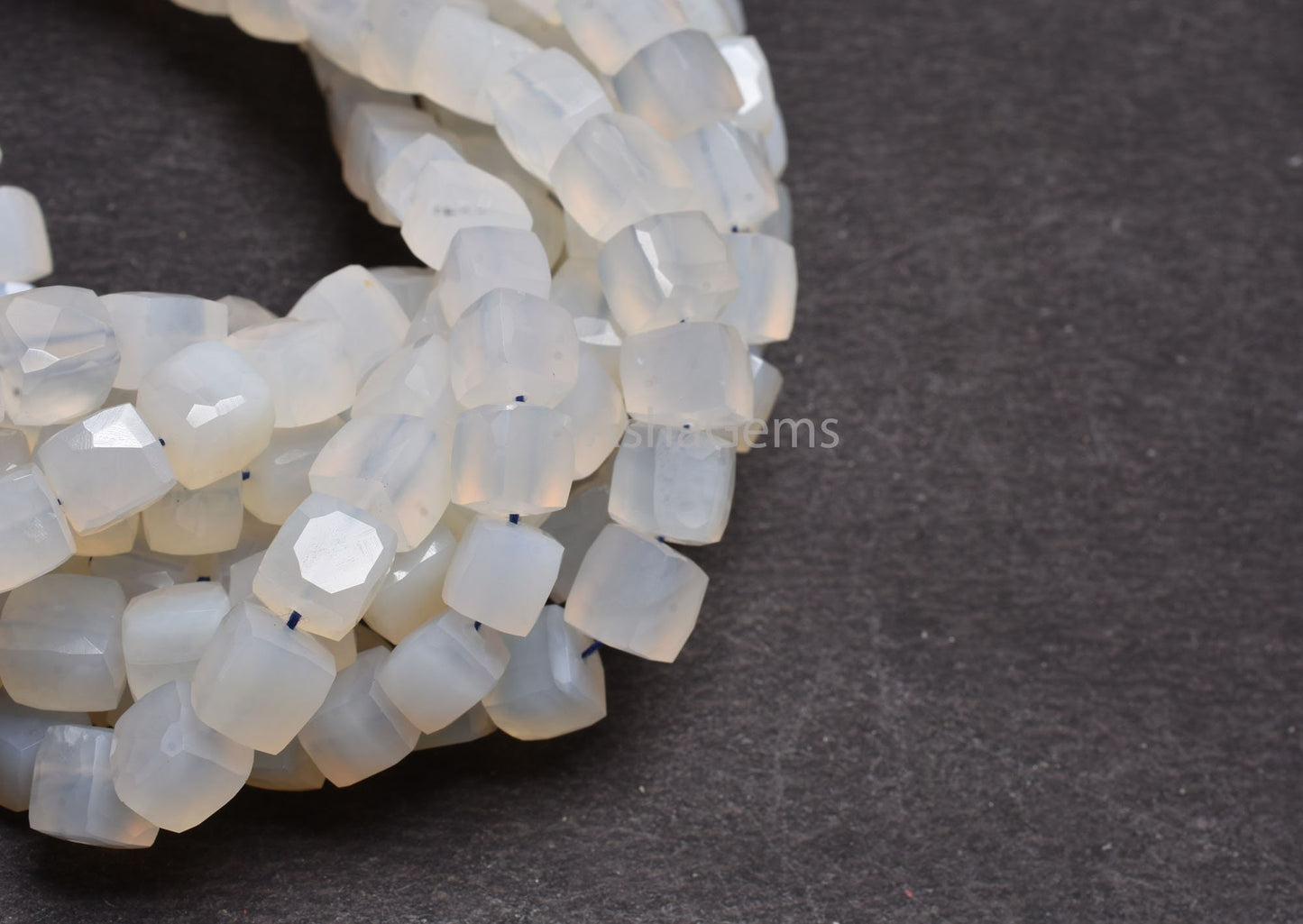 8" Strand White Chalcedony Faceted Cube Gemstone Beads, Natural Chalcedony Indian Cut 3D Cube Box Center Drill Bead Chalcedony Beads Jewelry