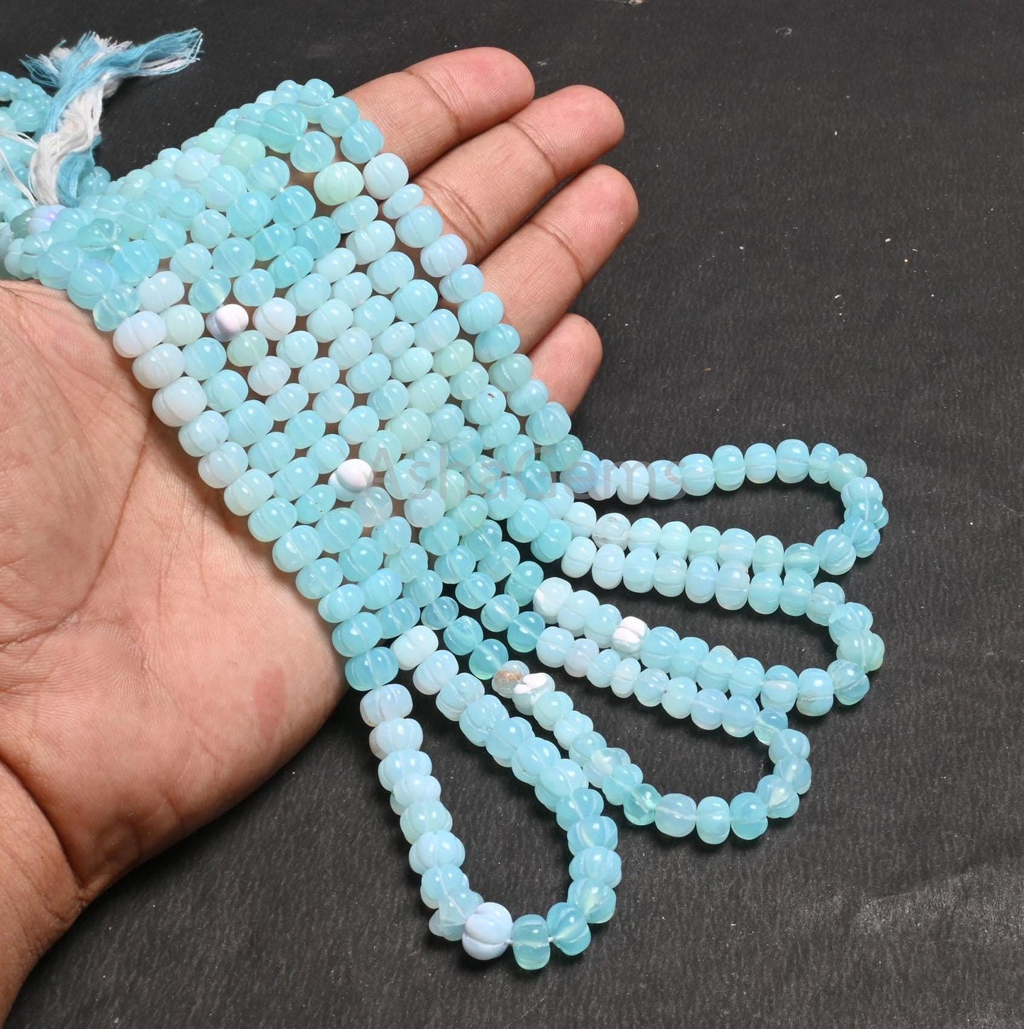 Fine Blue Peru opal carving Watermelon beads, Opal Hand Carved Gemstone Melon Beads Shaded Peruvian Opal Carve Pumpkin Bead Jewelry Necklace