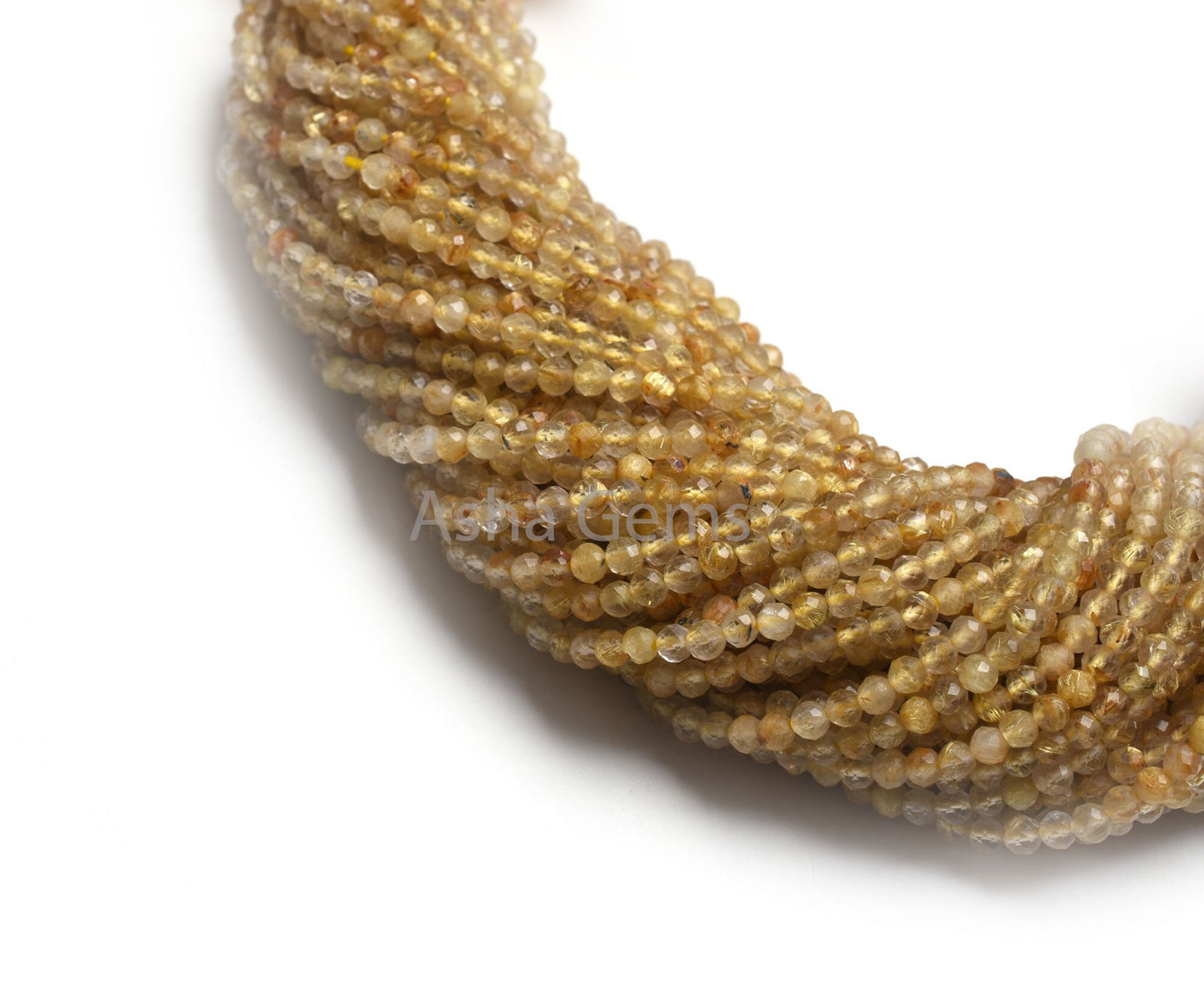 3.2 mm Genuine Rutile Micro Cut Faceted Beads, AAA Golden Rutile Beads,13"Strand Natural Rutilite Machine Cut Rondelle Gemstone Bead Jewelry