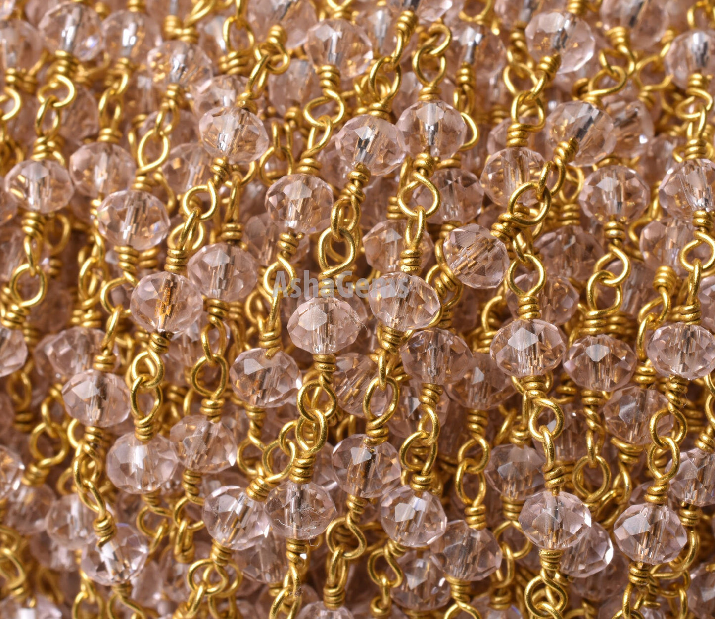 Beautiful Light Pink Quartz Hydro Faceted Rondelle Beads Rosary Chain,3-3.5mm Gold Plated Wire Wrap Beaded handmade Chain Jewelry Craft SALE