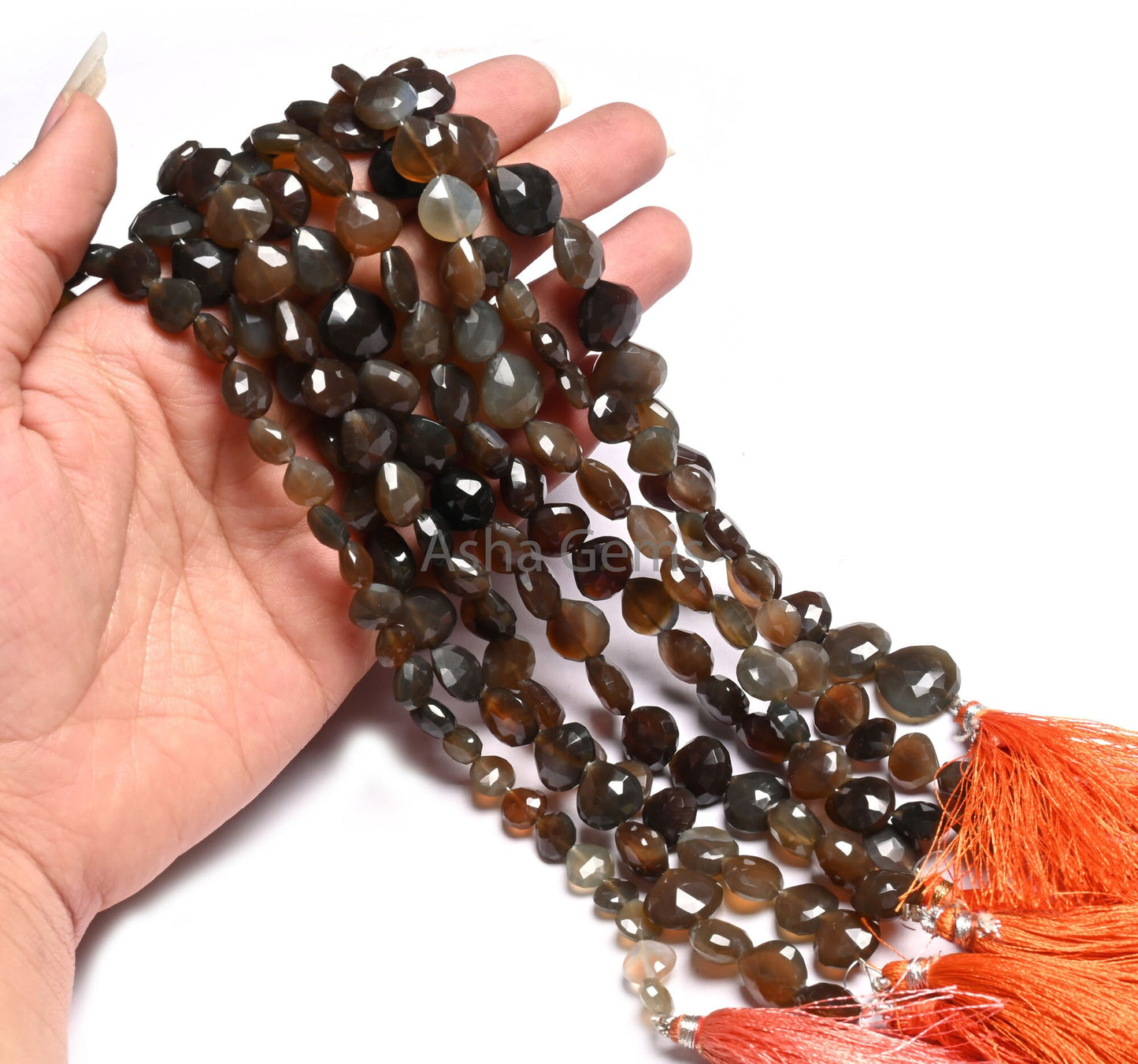 10" Strand Chalcedony Faceted Heart Gemstone Bead, Shaded Grey Brown Green Chalcedony Heart Straight Drill Gemstone Beads Jewelry Craft SALE