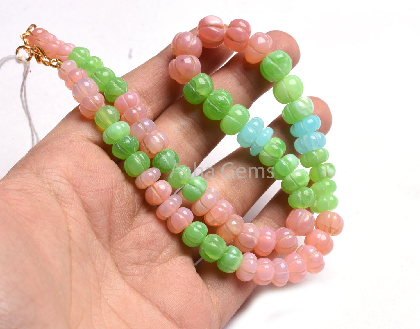 AAA Shaded Multi Pink Green Blue Opal Carved Watermelon Beads Necklace, Opal Carving Pumpkin Necklace Gemstone Opal Melon Hand Carve Jewelry