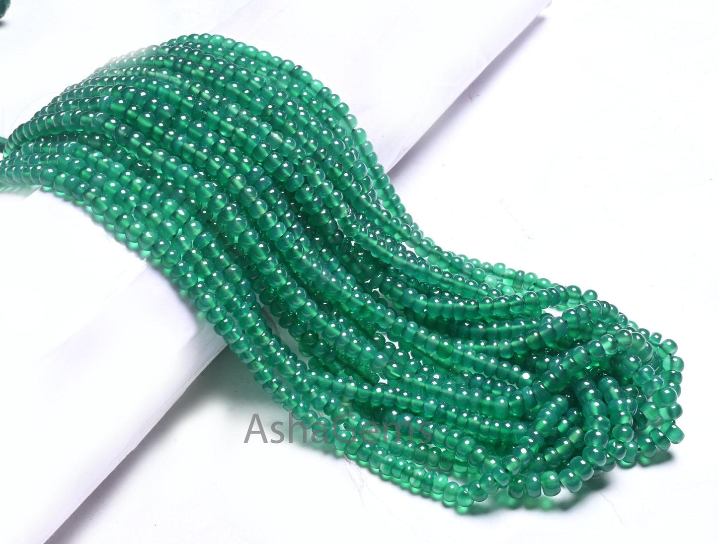 AAA Quality Green Onyx Smooth Rondelle Gemstone Beads,16" Strand Onyx Beads, Beautiful Green Onyx Plain Roundelle Handmade Bead Jewelry SALE