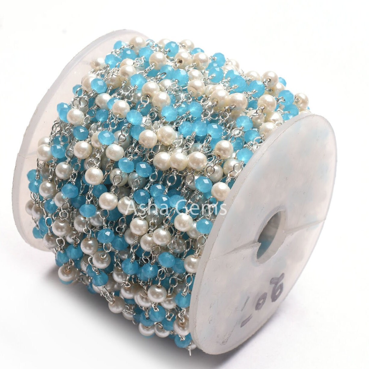 AAA Pearl Blue Chalcedony Hydro Faceted Rondelle Beads Chain Rosary Chain Silver Plated Wire Wrap Multi Color Beads Handmade Chains Jewelry