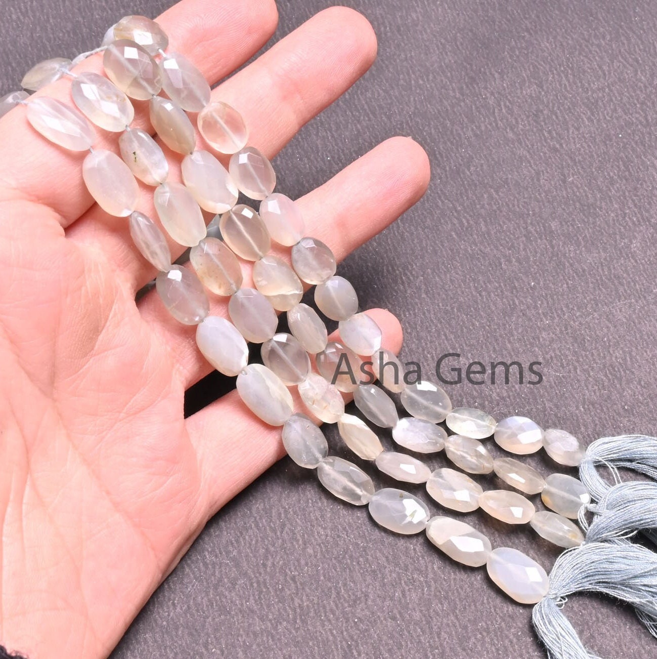 Fine Grey Moonstone faceted Oval Gemstone Beads,9" Strand Natural Moonstone Oval Briolette Straight Drill Beads, grey Moonstone Bead Jewelry