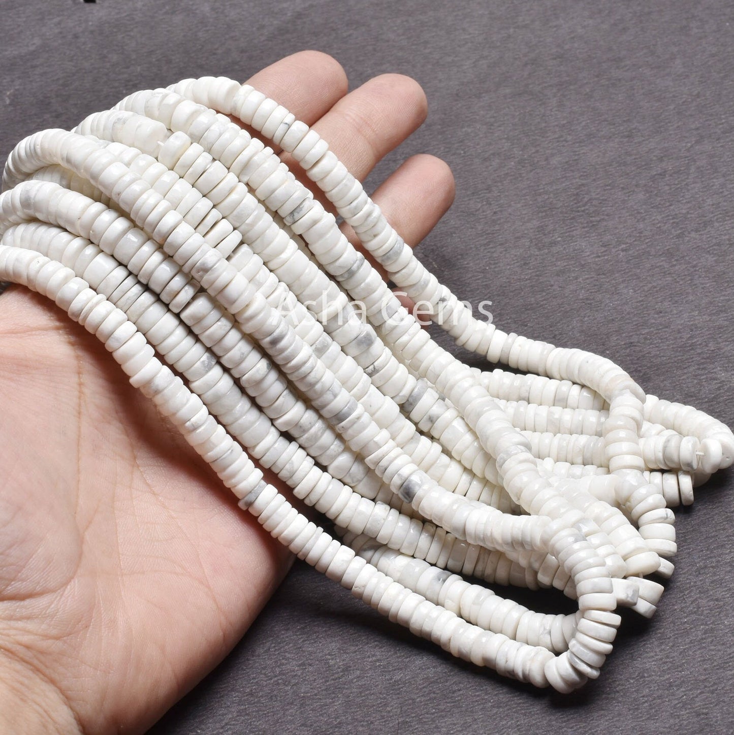 7 mm Beautiful Howlite Smooth Heishi Tyre Gemstone Beads, White Howlite Flat Wheel Shape Center Drill Howlite Beads Jewelry Handicraft SALE