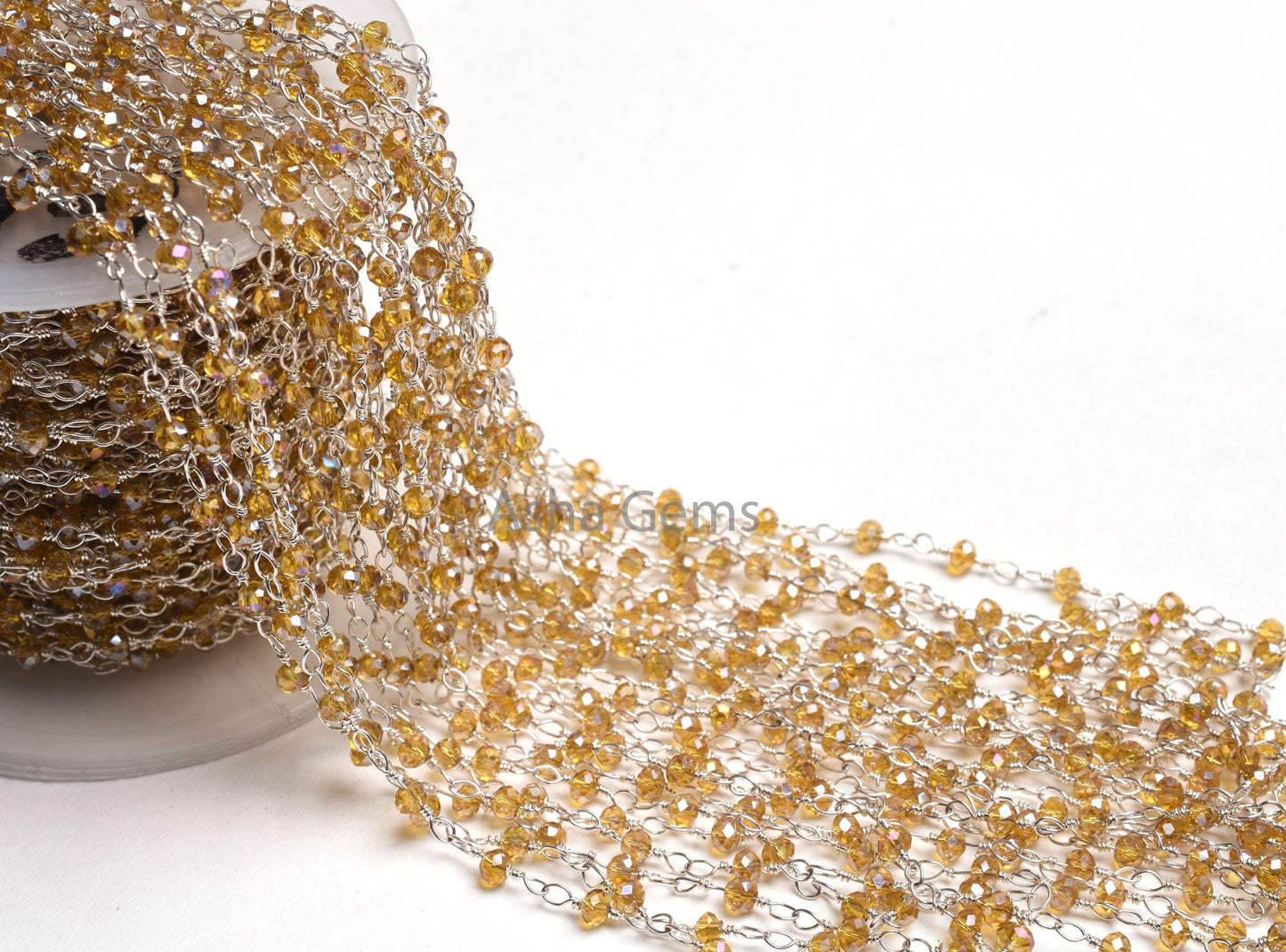 AAA Quality Brown Quartz Hydro Silver Coated Beads Rosary Chain, Silver Plated Wire Faceted Rondelle Beads handmade Chain Jewelry Craft SALE