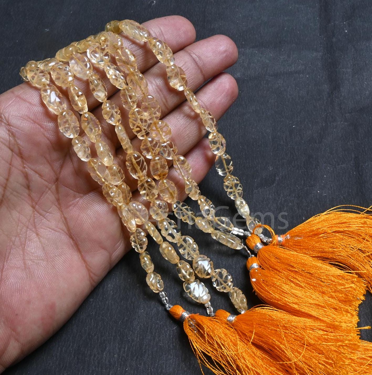 Beautiful Citrine Quartz Carved Oval Shape Gemstone Beads,7.5-12 mm Natural Yellow Citrine Carving fancy Oval T Drill Handmade Beads Jewelry