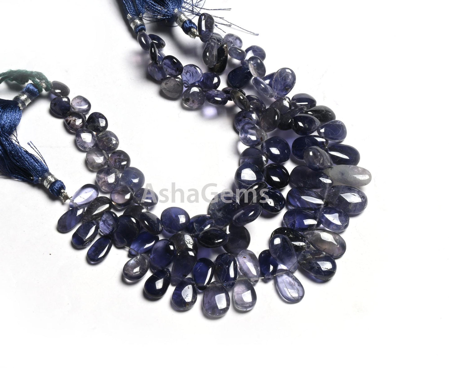 Beautiful Natural Iolite Smooth handmade Gemstone Beads, Fine Blue Iolite Heart, Pears Side Drill Beads,8" Fine Iolite Beads Jewelry makings