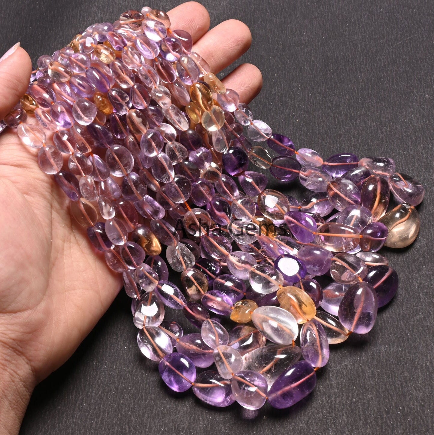 Beautiful Ametrine Smooth Nugget beads,9/18" Strand Fine Natural Ametrine Plain Handmade Tumble Gemstone Straight Drill Beads Jewelry Crafts