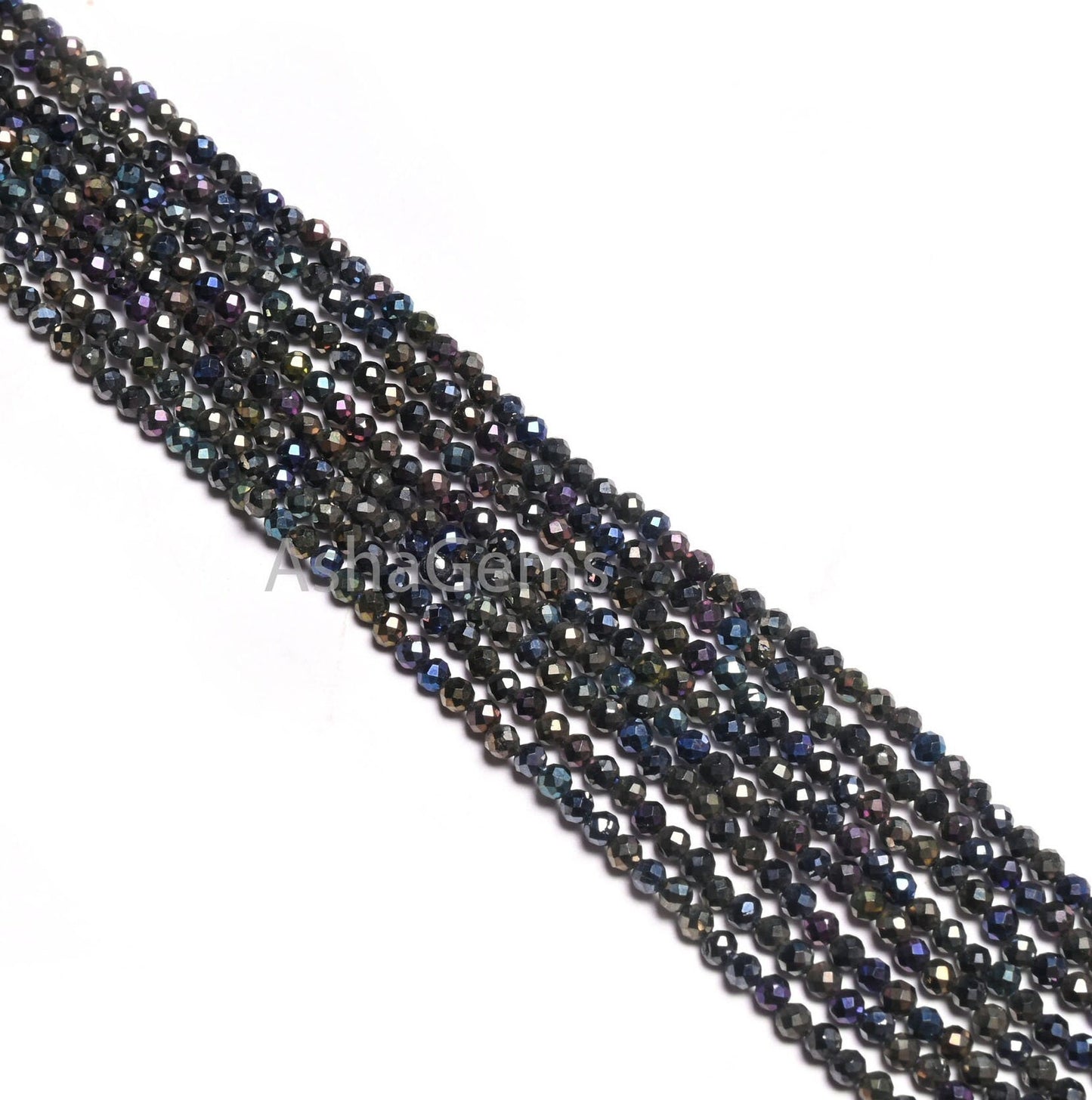 Beautiful Blue Mystic Coated Black Spinel Faceted Rondelle Gemstone Beads,2.2mm Natural Black Spinel Coated Micro Cut Tiny Bead Jewelry SALE