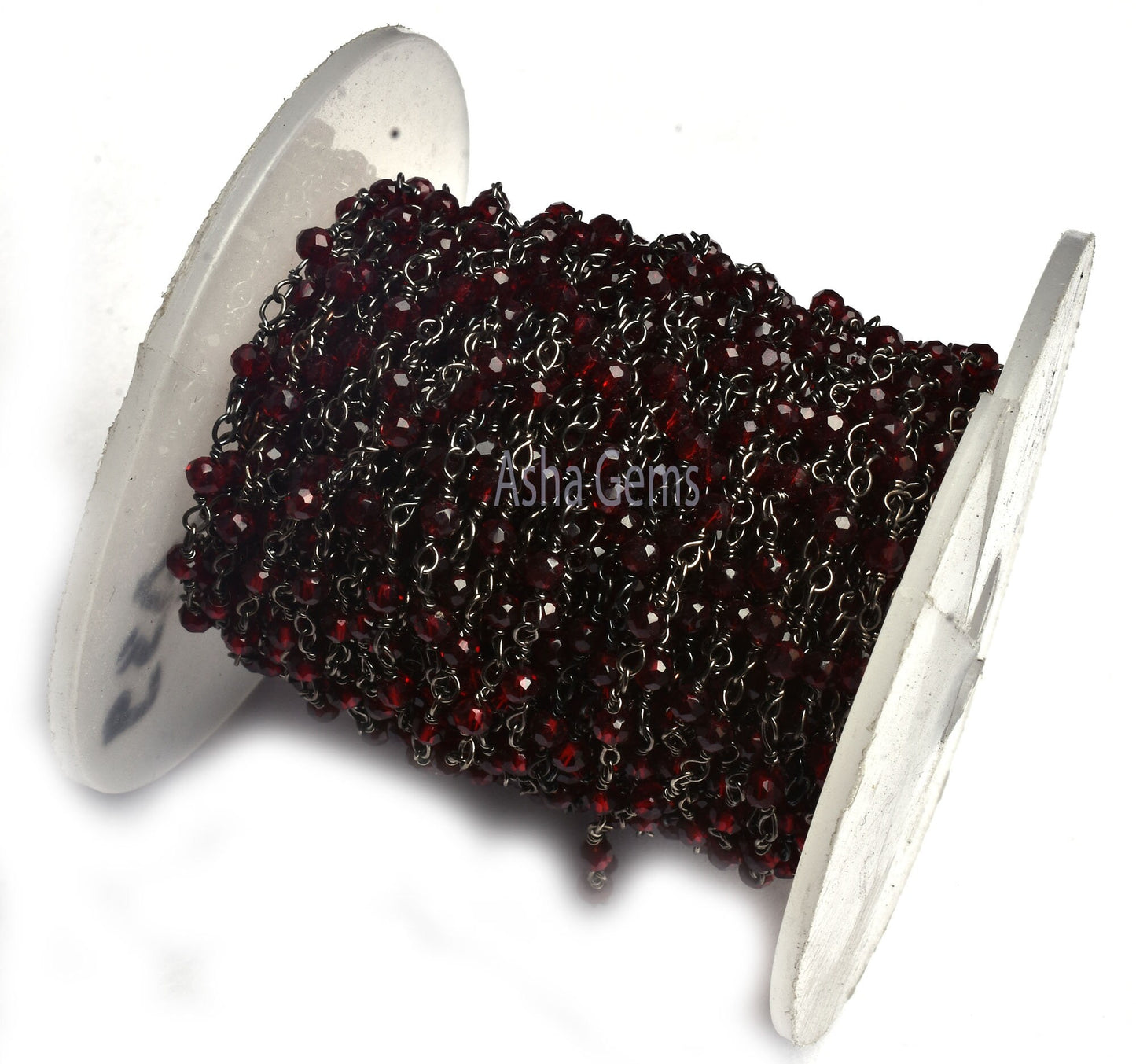 3,10,50 Feet Bulk Roll Garnet Micro Cut Faceted Beads Rosary Chain Gunmetal Rondelle Beaded Chain Black Plated Wire Wrap Chain Jewelry Craft