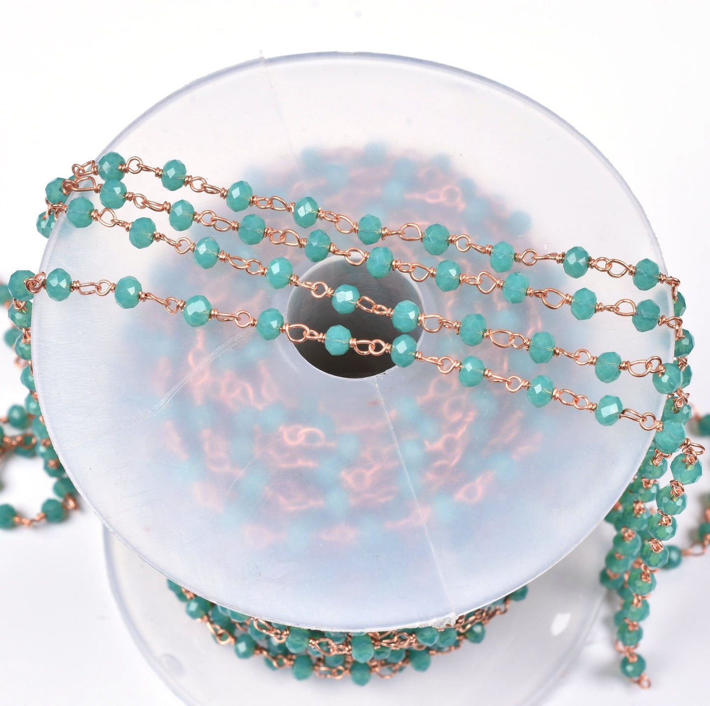 Beautiful Amazonite Hydro Rondelle Beads Rosary Chain, Gold,Rose Gold Plated Copper Wire Wrap Micro Cut Beaded Chain Necklace Jewelry Making