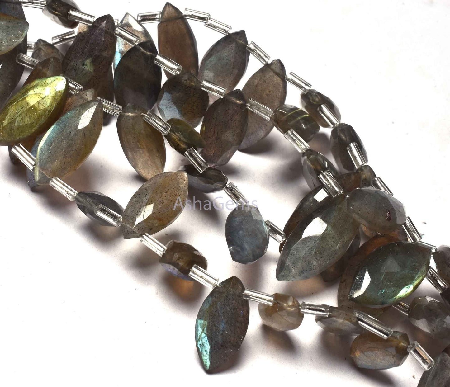 labradorite Faceted Marquise Shape Beads,6" Strand Labradorite Side Drill Beads, Natural Multi Fire Black Rainbow Marquise Briolette Beads