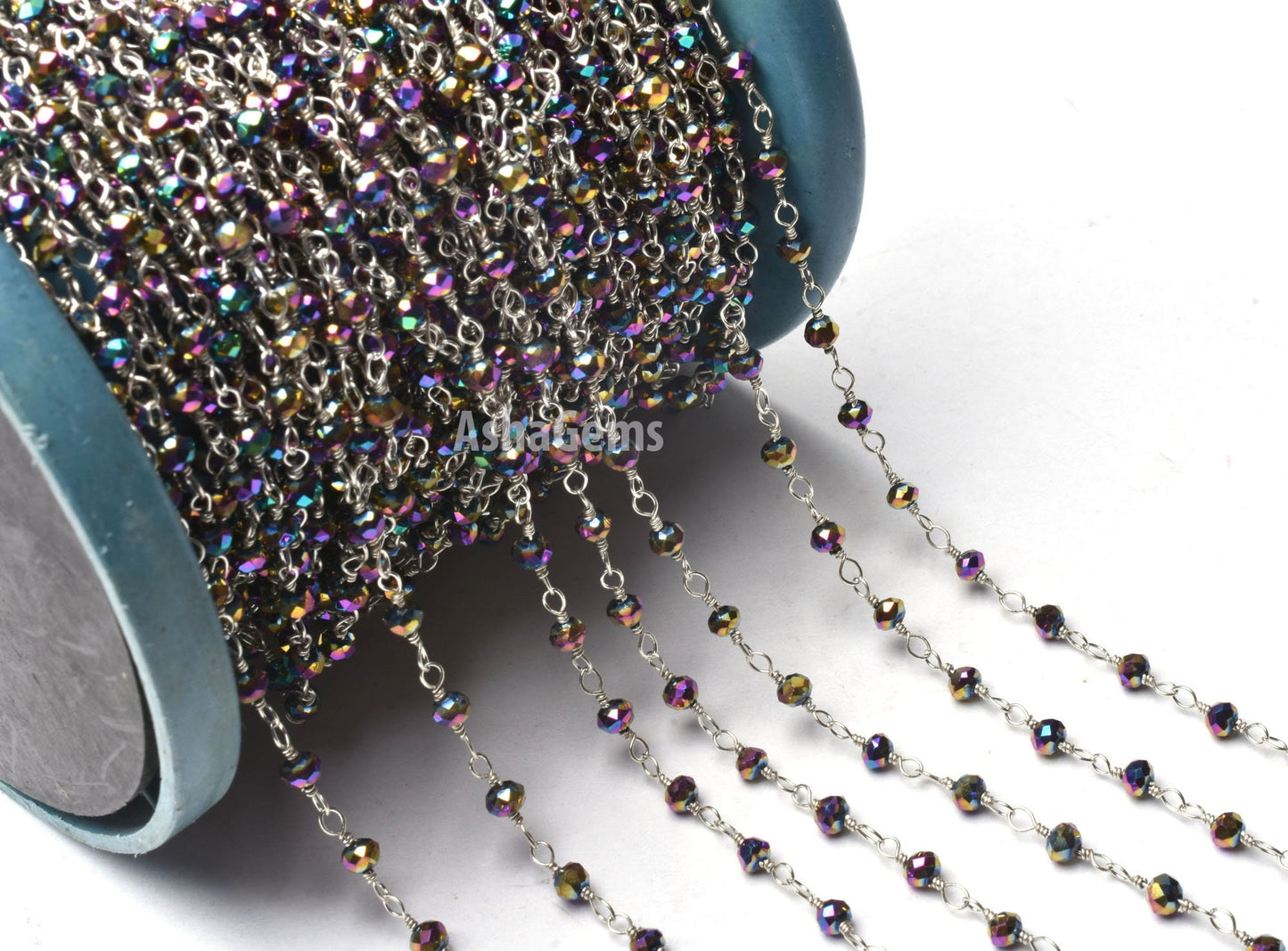 3,5,10,25 Ft Mystic Pyrite Hydro Faceted Rondelle Beads Rosary Chain Silver,Gold,Copper,Black Plated Wire Jewelry Making Wire Wrap Chain 3mm