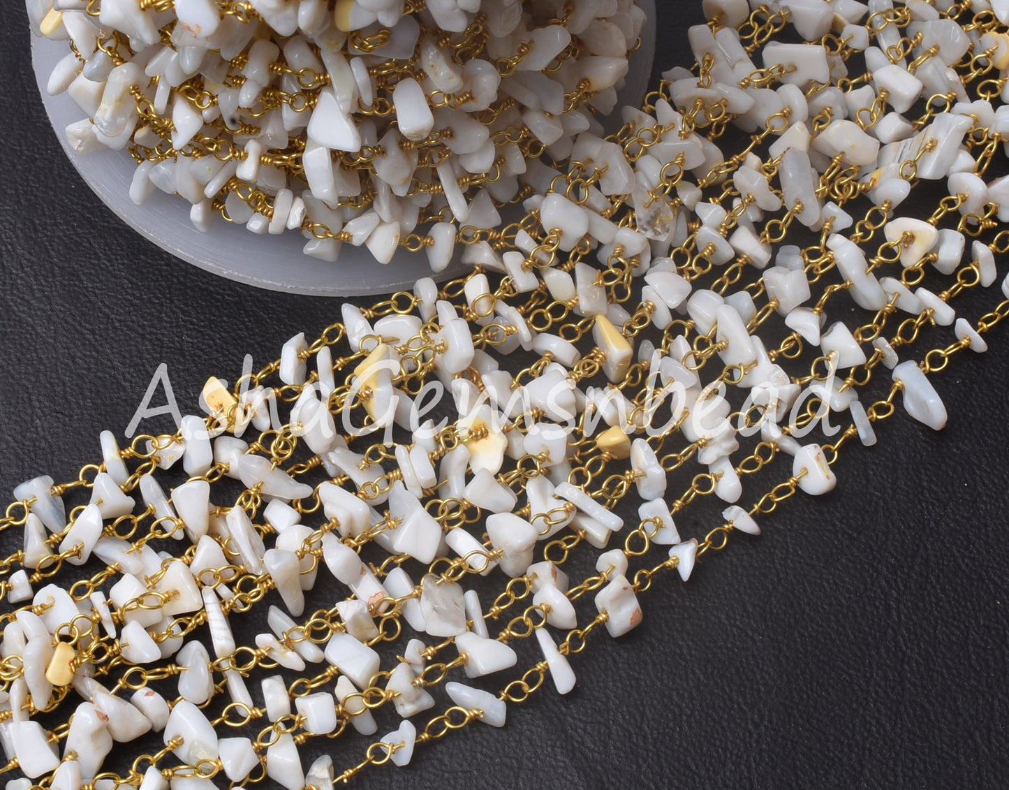 Natural White Opal Uncut Chip Beads Rosary Chain Gold Plated Wire Wrap Opal Gemstone Beaded Chain Handmade Rosary Necklace making Jewellrey