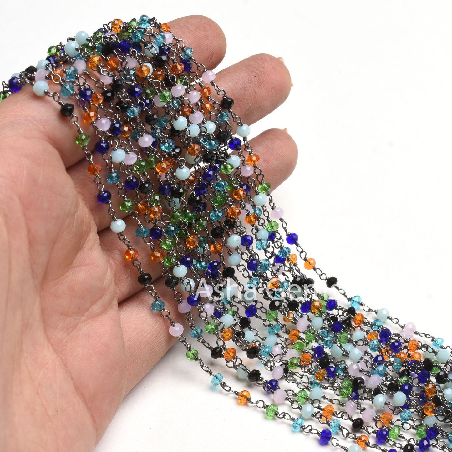 Fine Multi Disco Color Hydro Rondelle Faceted Beads Rosary Chain Black Plated Gunmetal Wire Beaded Handmade Chain Rosary Jewelry Making SALE