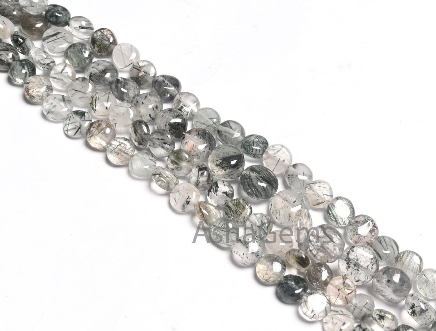 Natural Green Rutile Smooth Coin Shape handmade Beads,8" Strand Rare Green Rutile Coin Gemstone rutilated Quartz Beads Jewelry making Crafts
