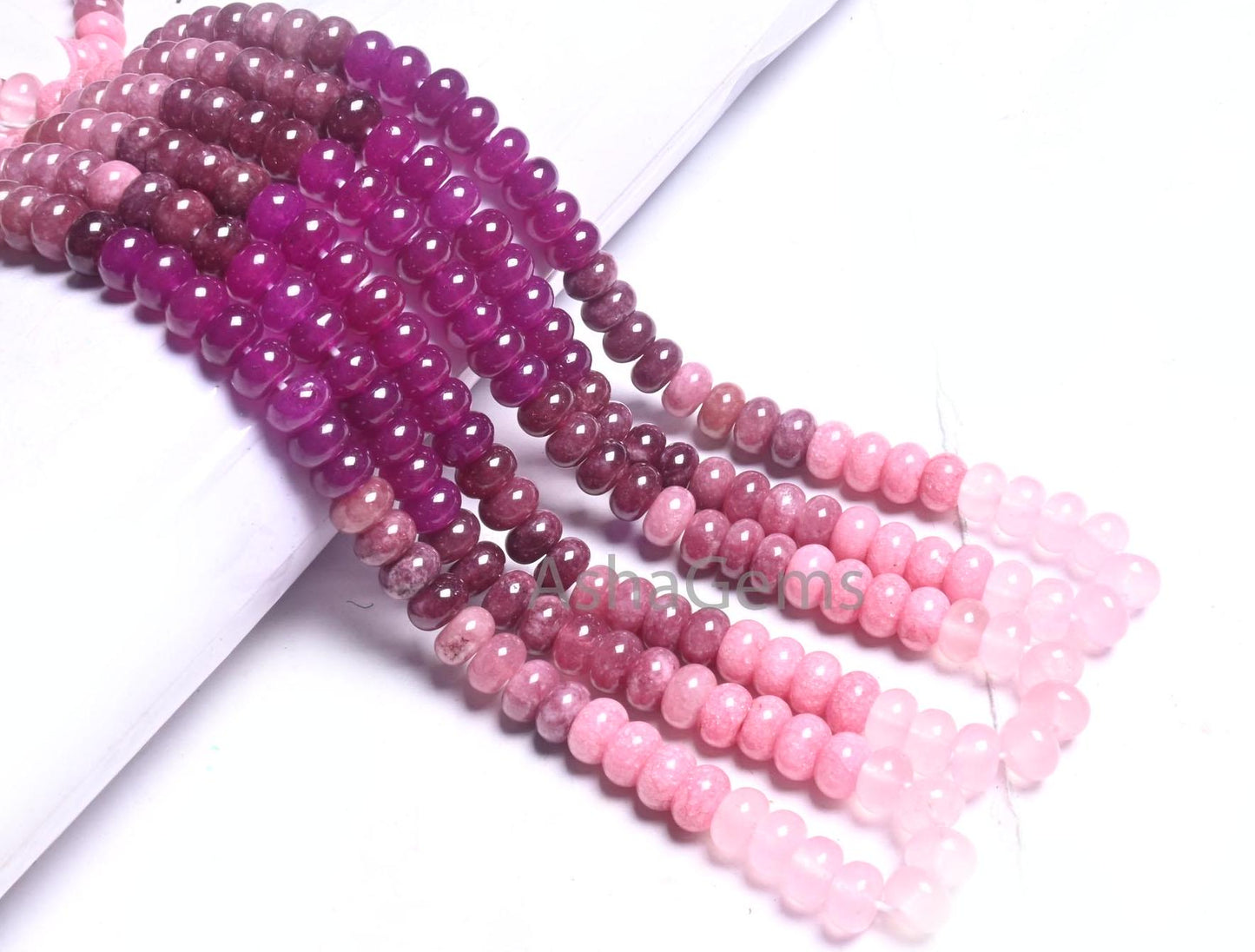 8 mm Multi Pink Jade Quartz Smooth Rondelle Gemstone Loose Beads,16" Shaded Bubblegum Pink Quartz Polish Beads Jewelry Necklace Crafts SALE