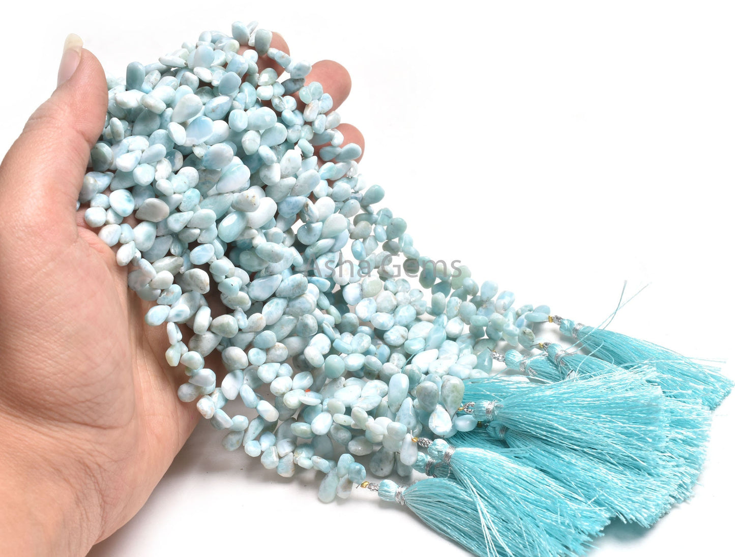 Natural Blue larimar Smooth Pears Shape Gemstone Beads,9"Strand larimar Plain Handmade Uneven Pear Beads, Larimar Teardrop Bead Jewelry SALE